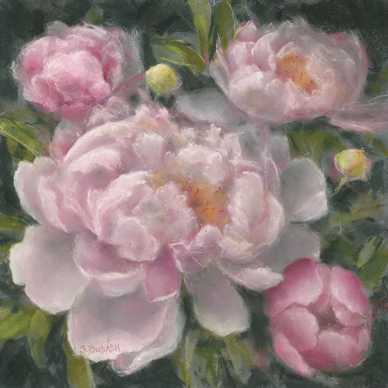 Peony Poetry, 12x12, Pastel