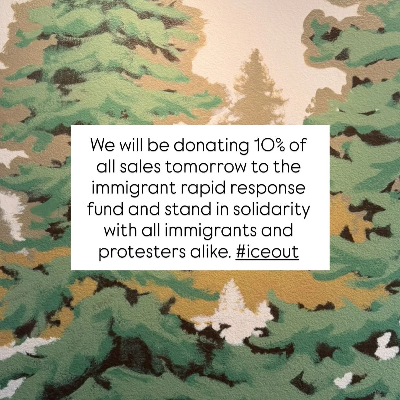 We will be donating 10% of all sales tomorrow to the immigrant rapid response fund and stand in solidarity with all immigrants and protesters alike. #iceout 

#standtogether