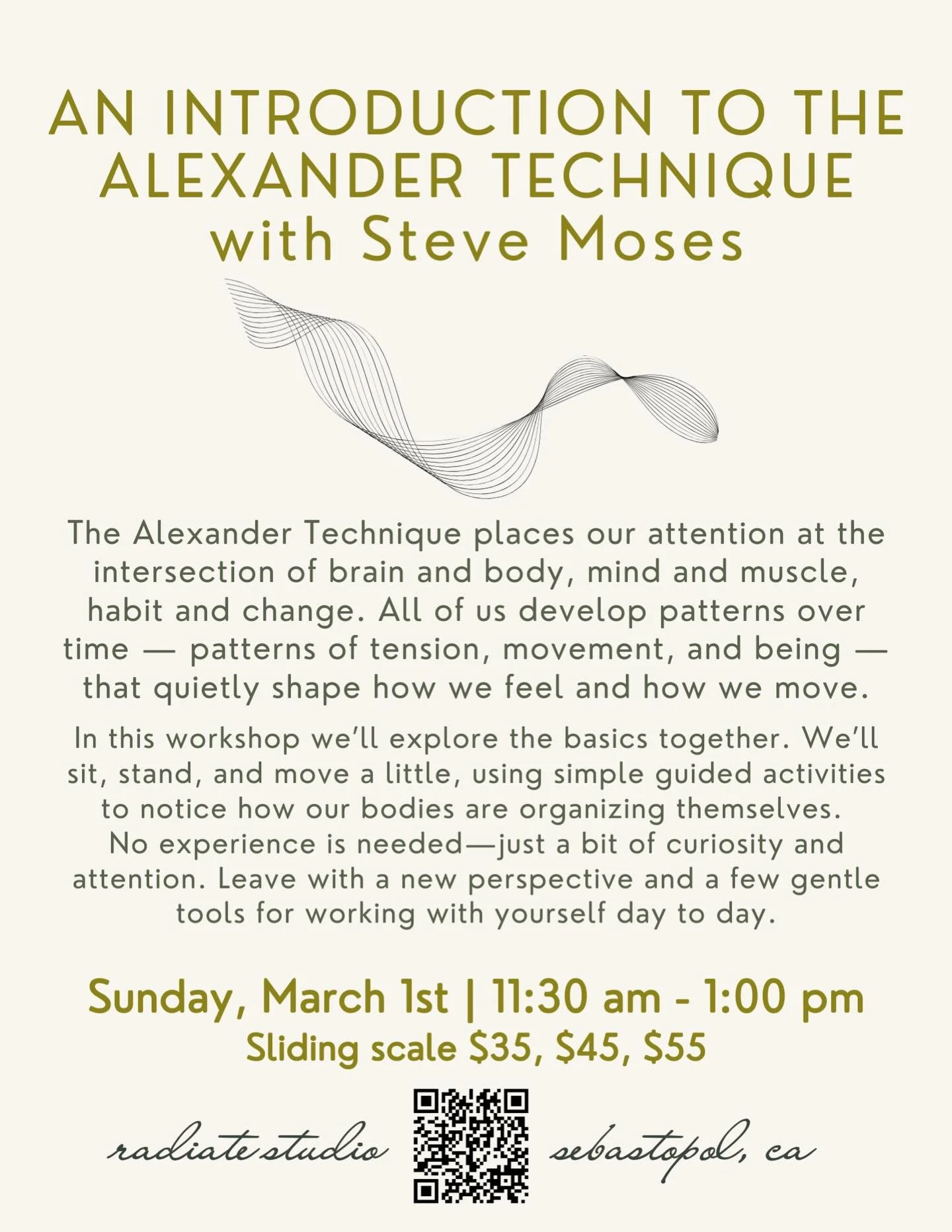 Join Steve on Sunday March 1st in exploring the Alexander Technique. 🌊💫 | 11:30 am - 1:00 pm | Head to the link in our bio or www.radiate.studio/workshops to register  #alexandertechnique #sebastopolyoga #sonomacountyyoga #movement #sebastopol