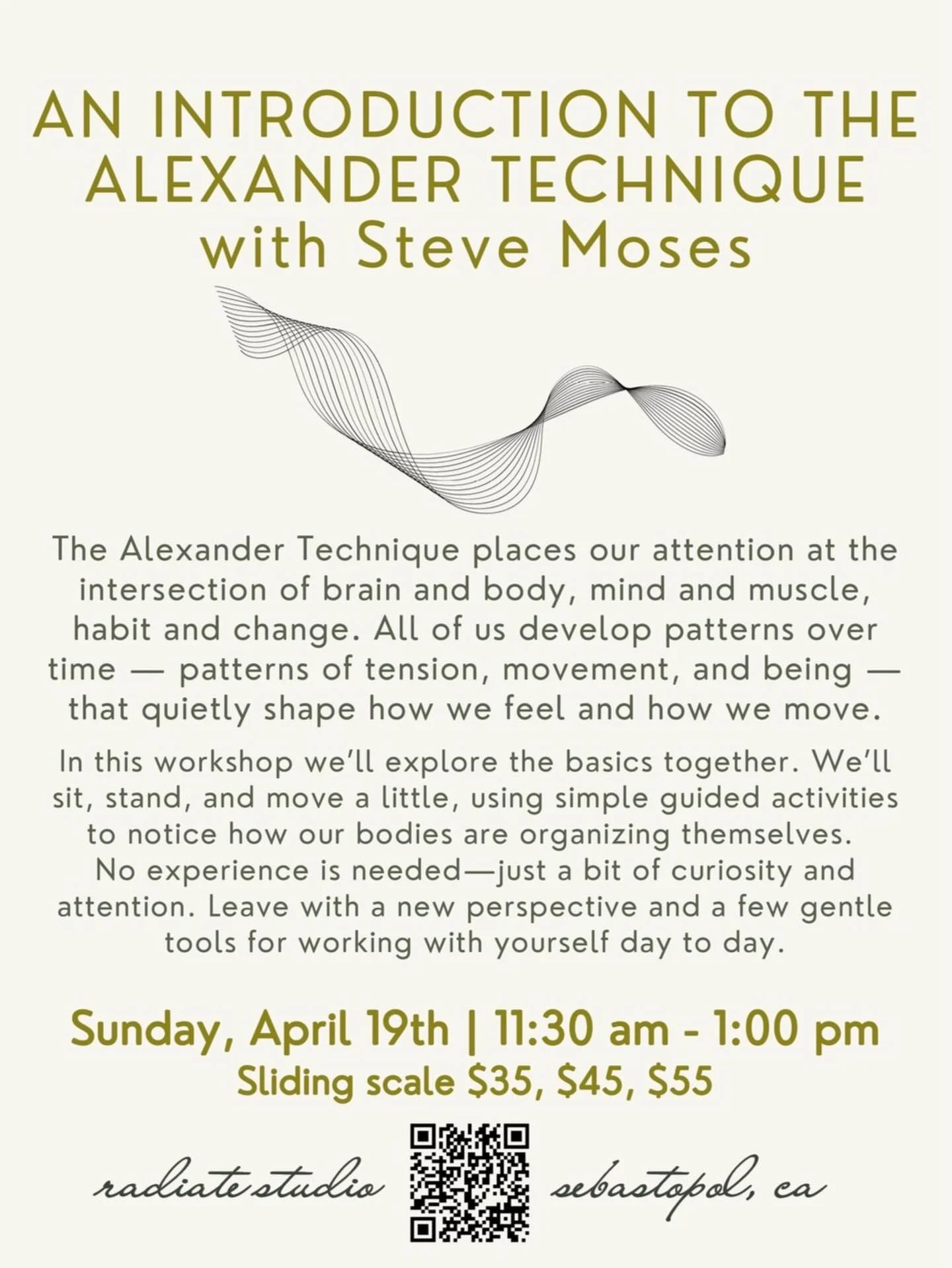 Join Steve on Sunday April 19th in exploring the Alexander Technique. 🌊💫 | 11:30 am - 1:00 pm | Head to the link in our bio or www.radiate.studio/workshops to register  #alexandertechnique #sebastopolyoga #sonomacountyyoga #movement #sebastopol