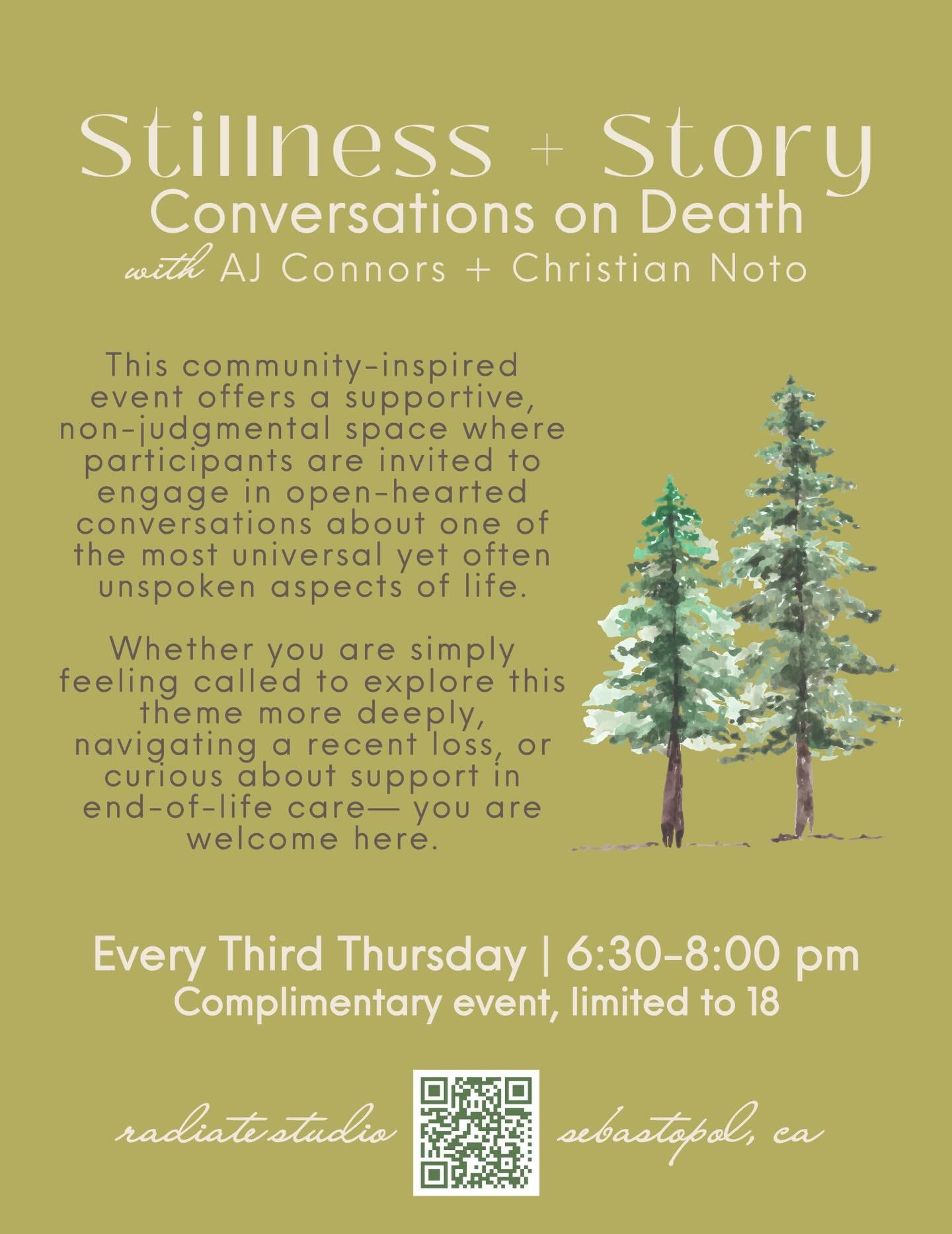 Join AJ + Christian every third Thursday 6:30-8:00pm. A complimentary gathering 🌲✨ Sign up at the link in our bio or head to www.radiate.studio/workshops