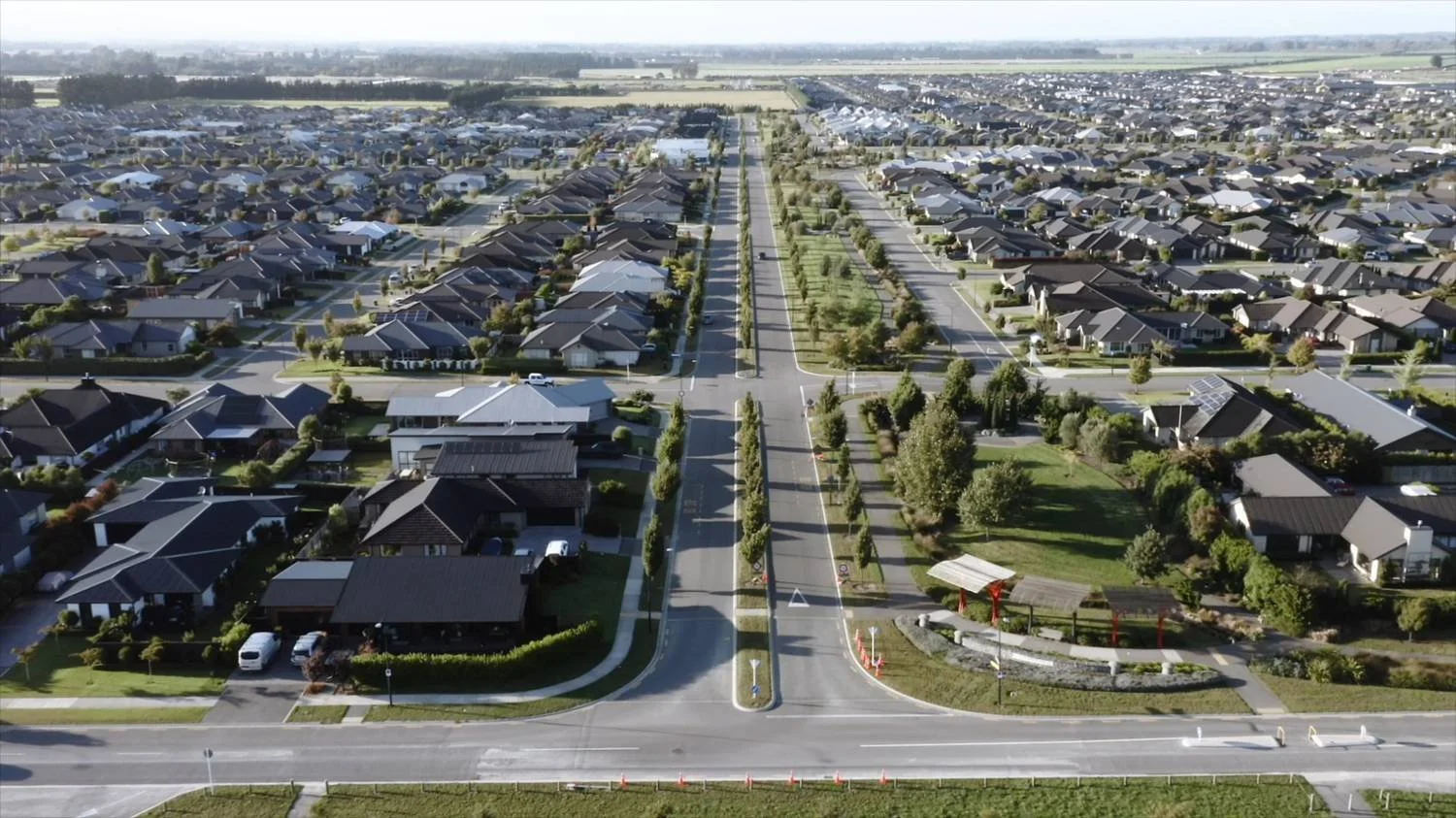 rolleston drone view showing the road to highway