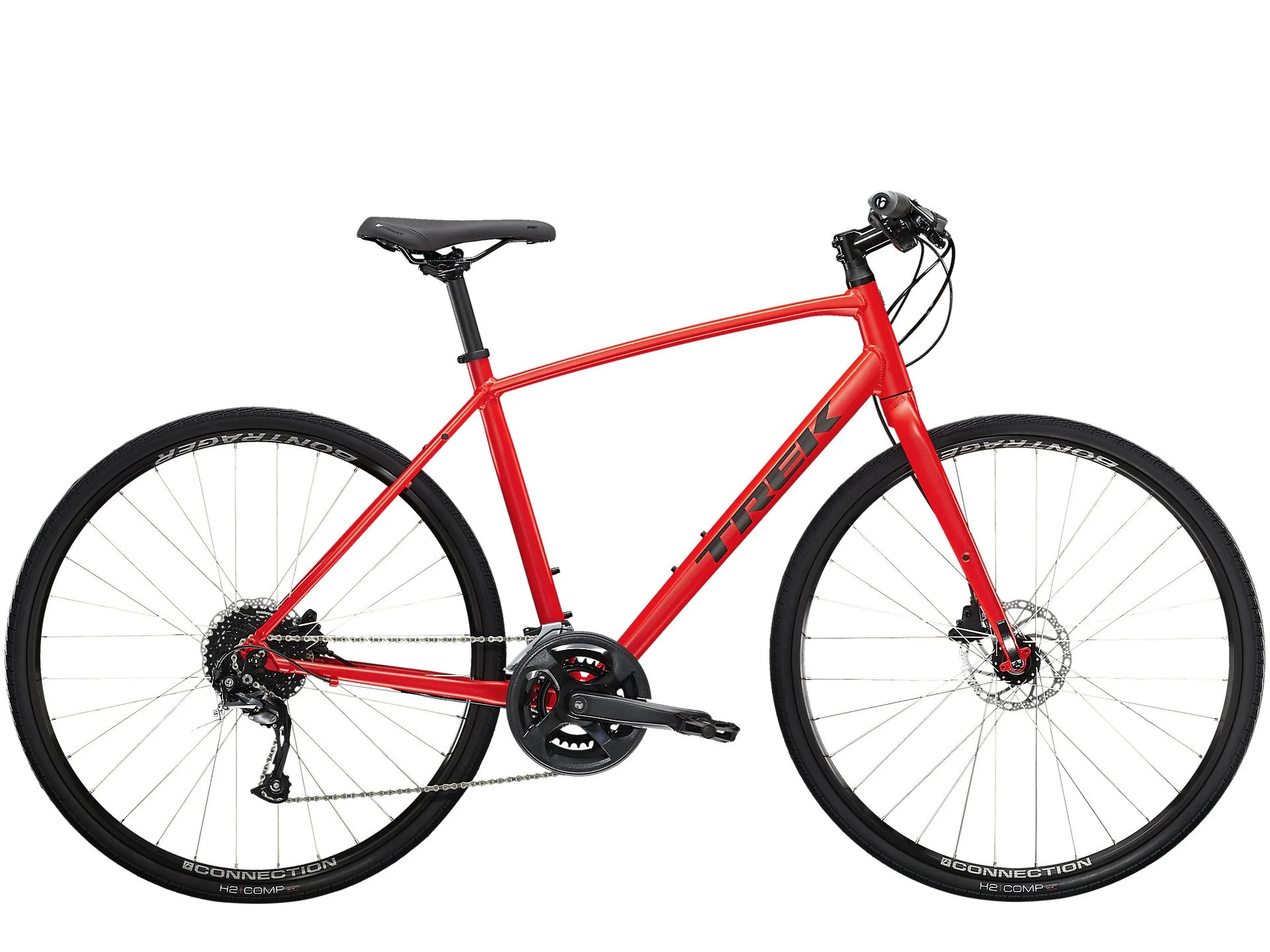 FX 2 Disc is a stylish and versatile hybrid bike with disc brakes that let you stop on a dime and ask for change, even when the weather isn't cooperating. Train, commute, or ride for fun with the lightweight aluminum frame, 18 speeds, and semi-skinny