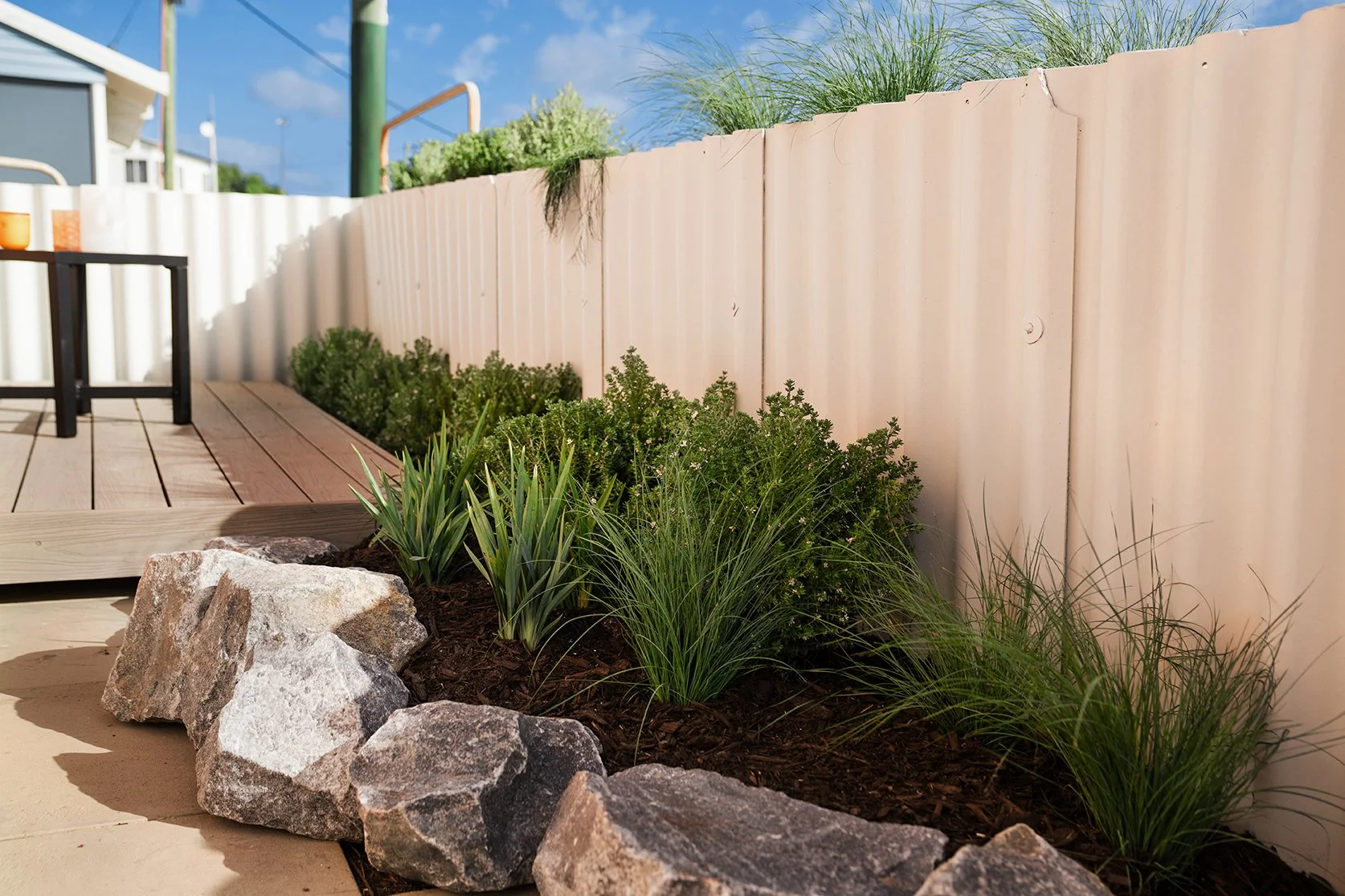 Newly updated fence and rockery