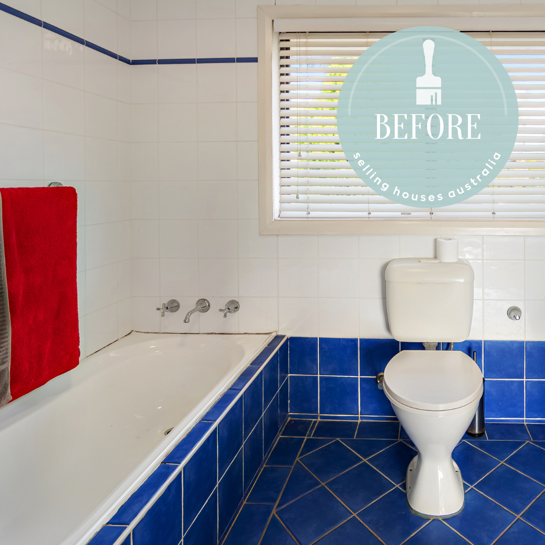 Small, unusable bathroom with dated finishes