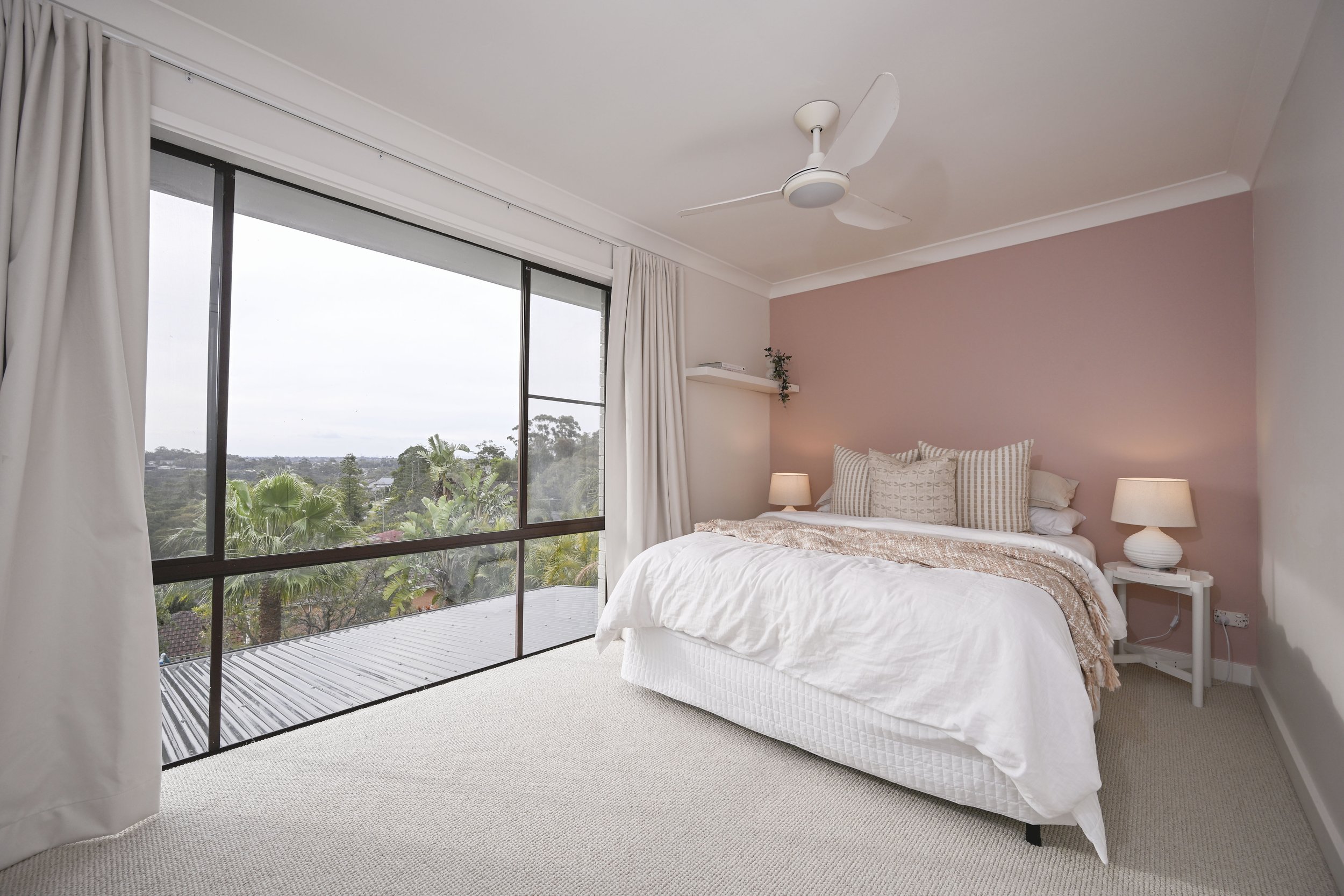 Soft, cohesive bedrooms with new carpet, fresh paint and updated window furnishings