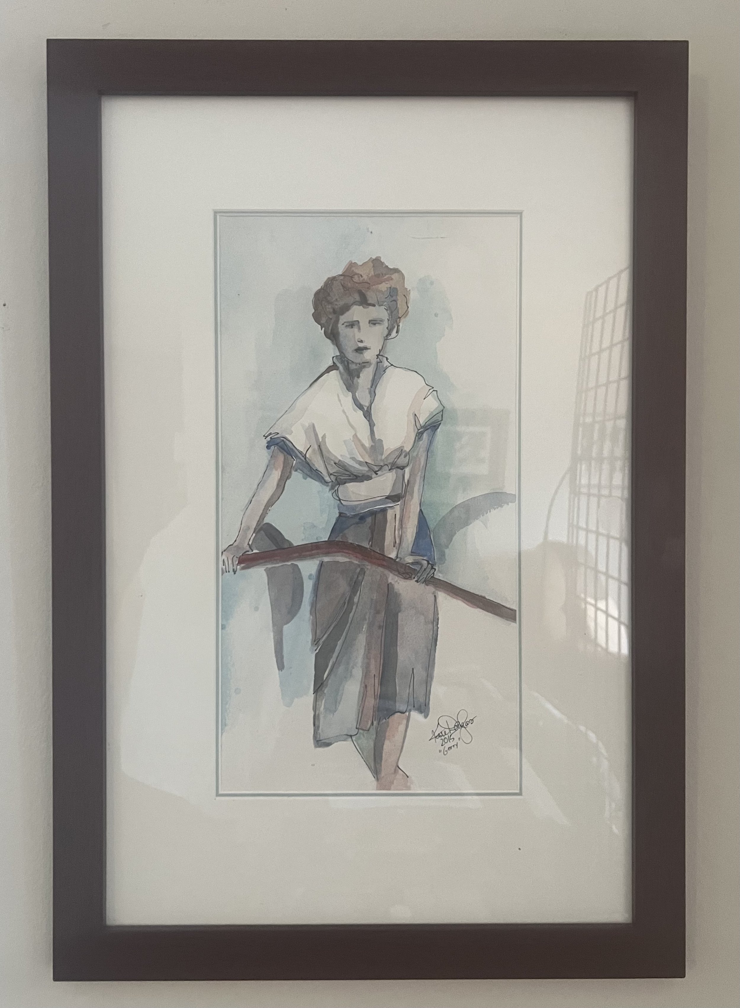 SOLD Gerry on Tugboat Watercolor 14 x 28 $250 Kate Douglas
