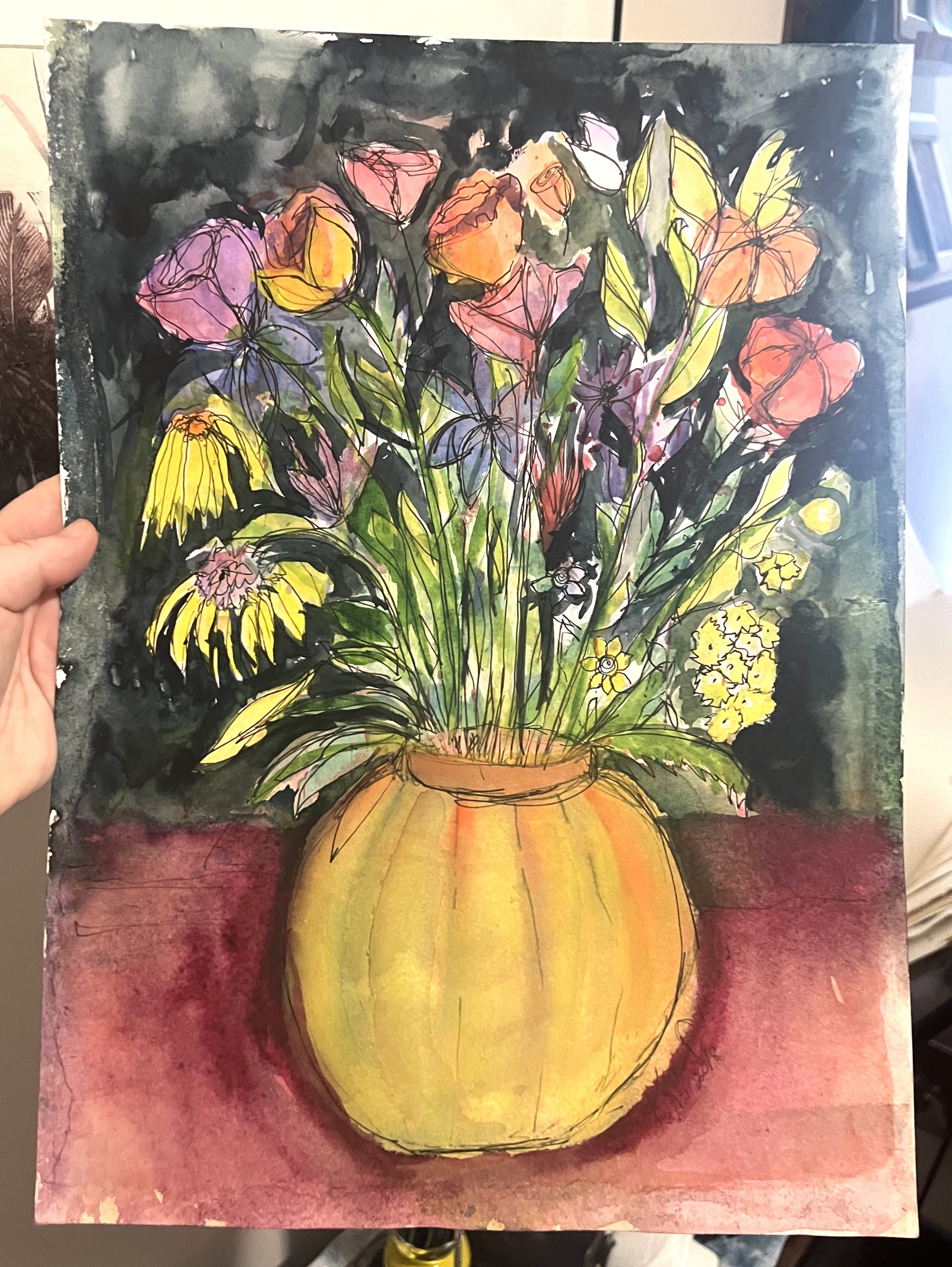 Floral with Dark Background Watercolor 12 x 18 $250 Kate Douglas