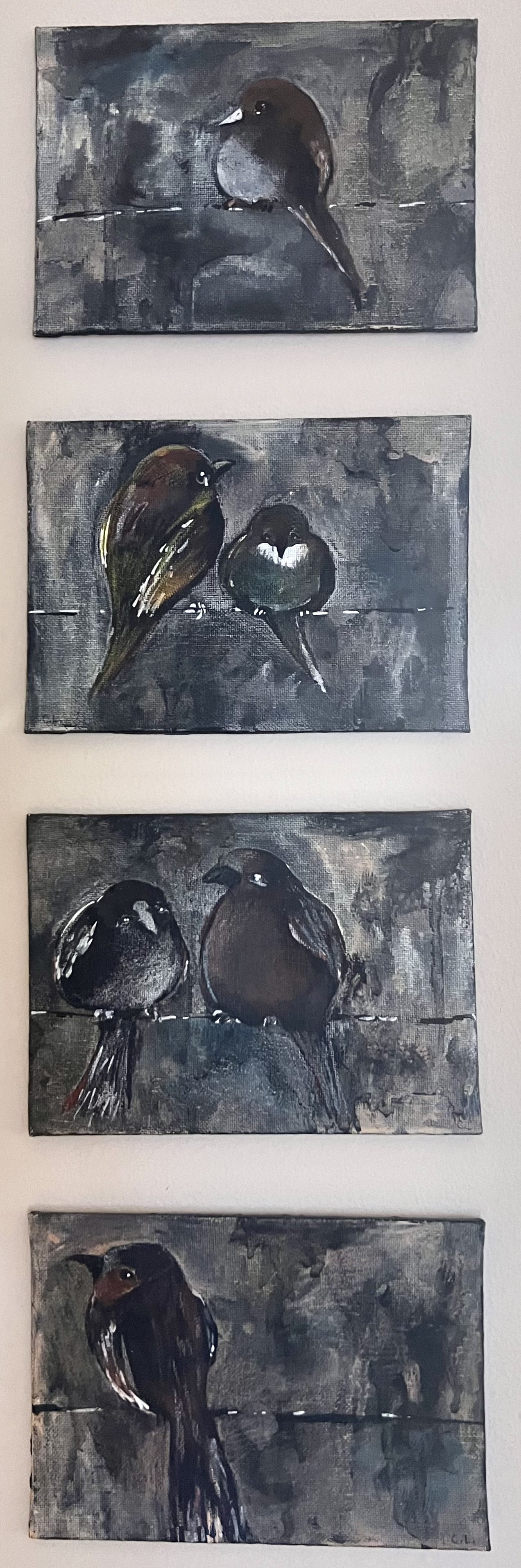 Birds on a Wire 4 Acrylic Paintings $75 Artist Unknown