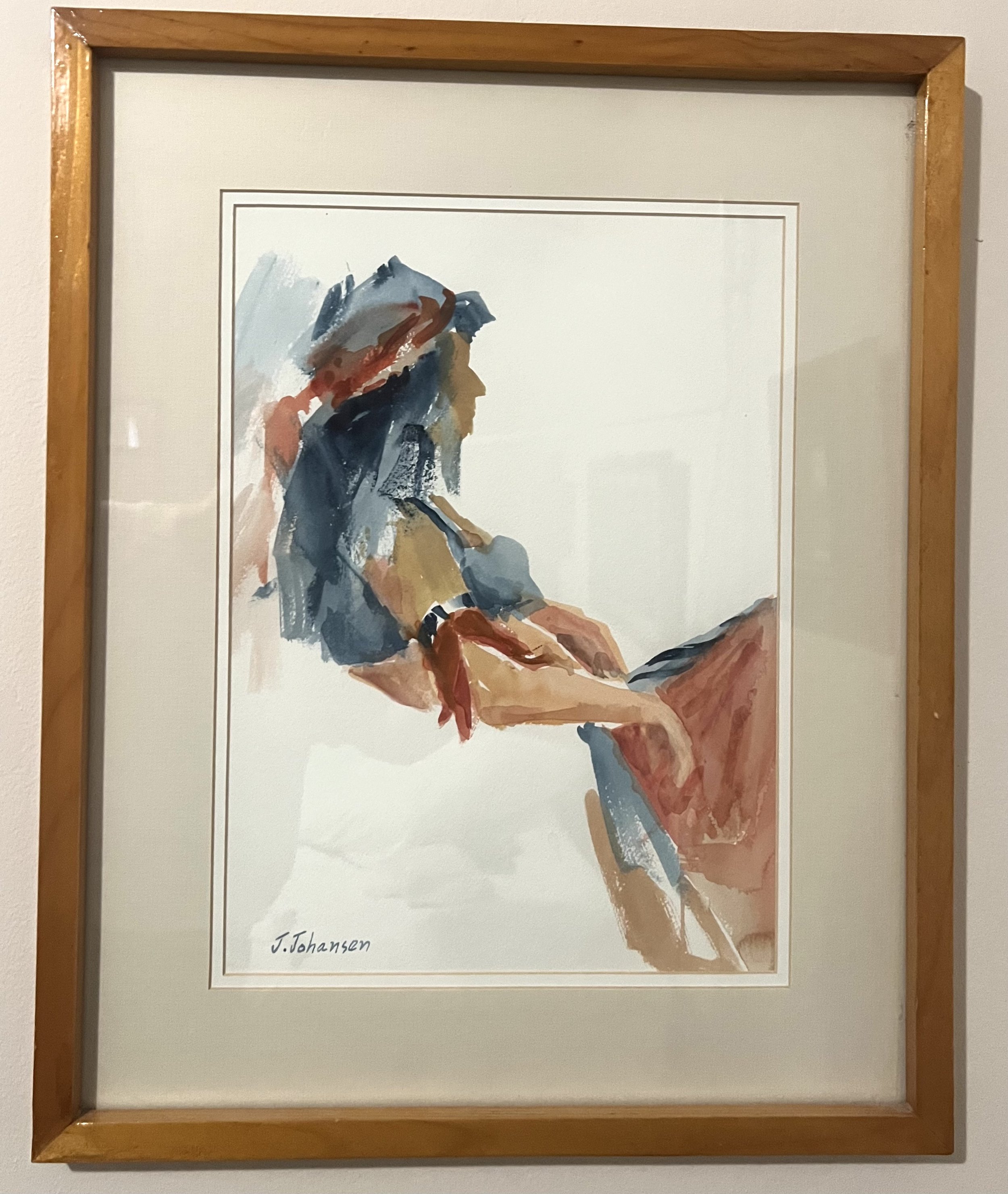 SOLD Woman With Scarf Watercolor 18 x 24 $275 J. Johansen