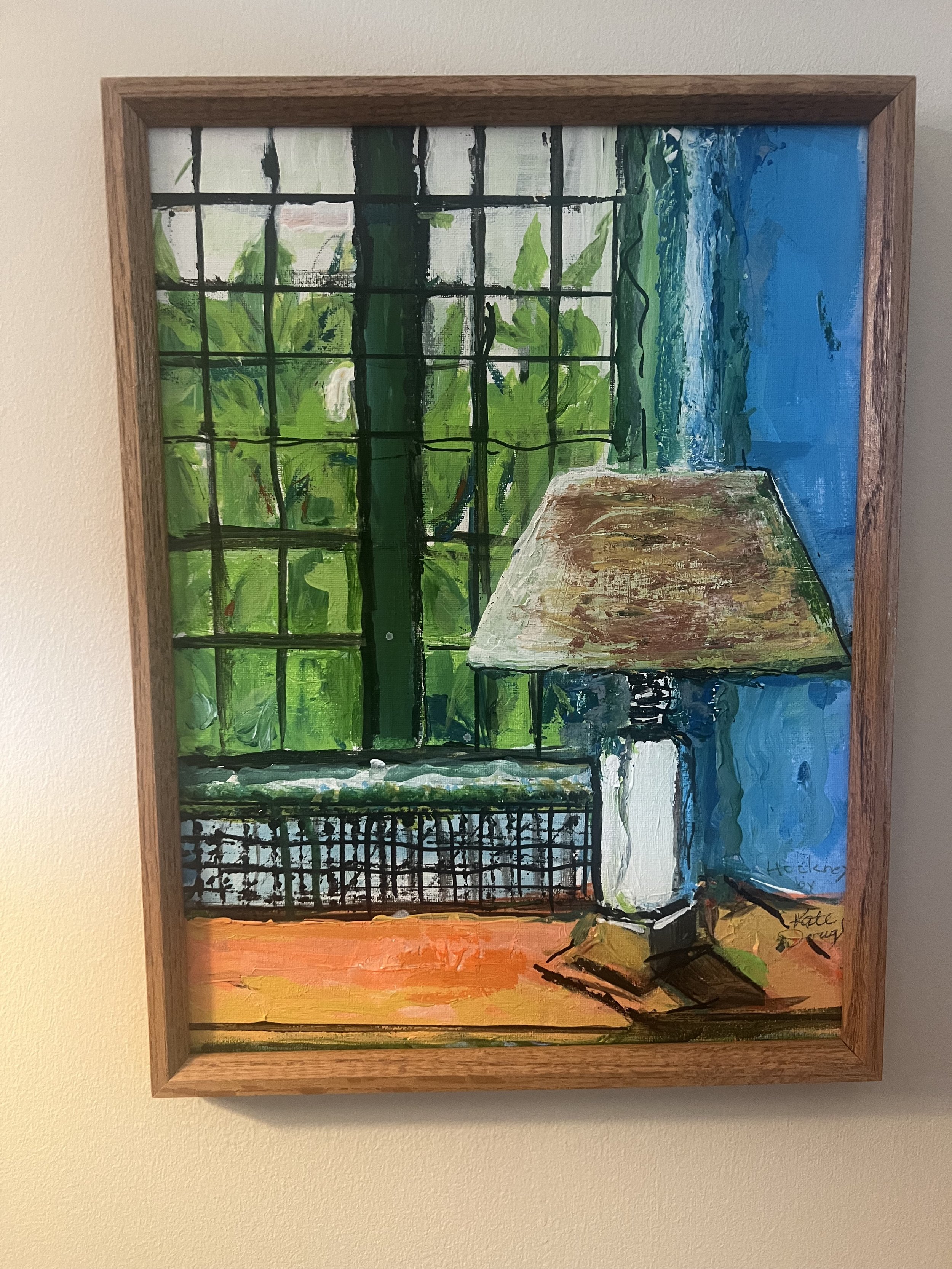 After Hockney-The Sitting Room Acrylic Framed 12 x 18 $200 Kate Douglas