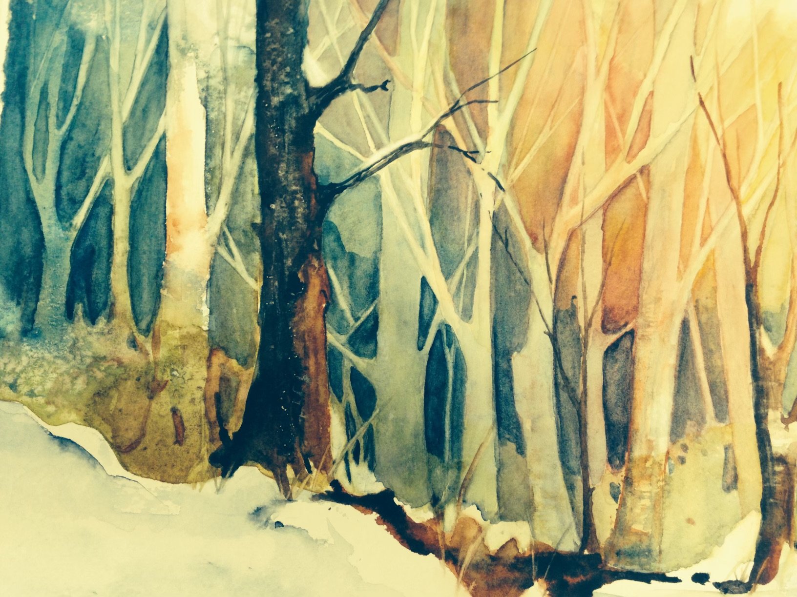 SOLD Winter Birch Watercolor Kate Douglas