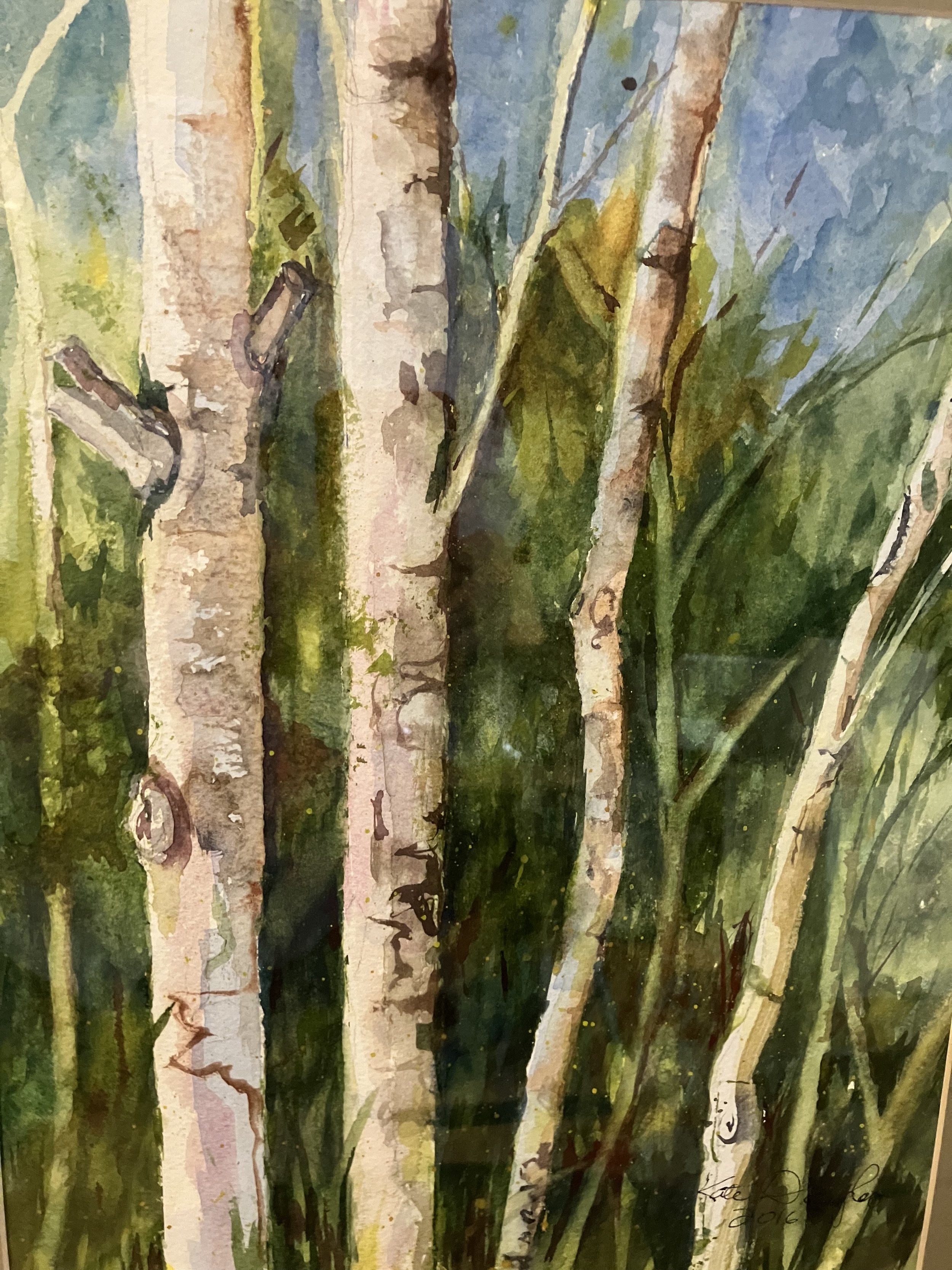 SOLD Fall Birch Watercolor 15 x 20 $220 Kate Douglas