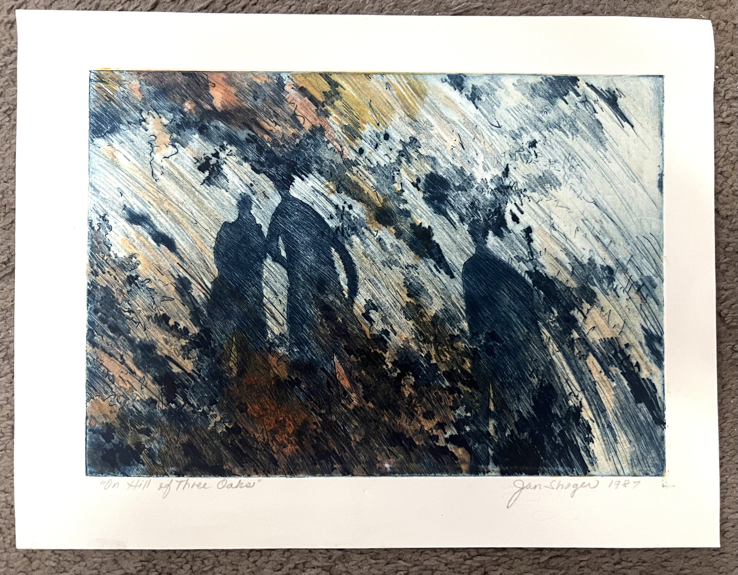 SOLD On Hill of Three Oaks Linoprint 24 x 36 $450. Jan Shoger