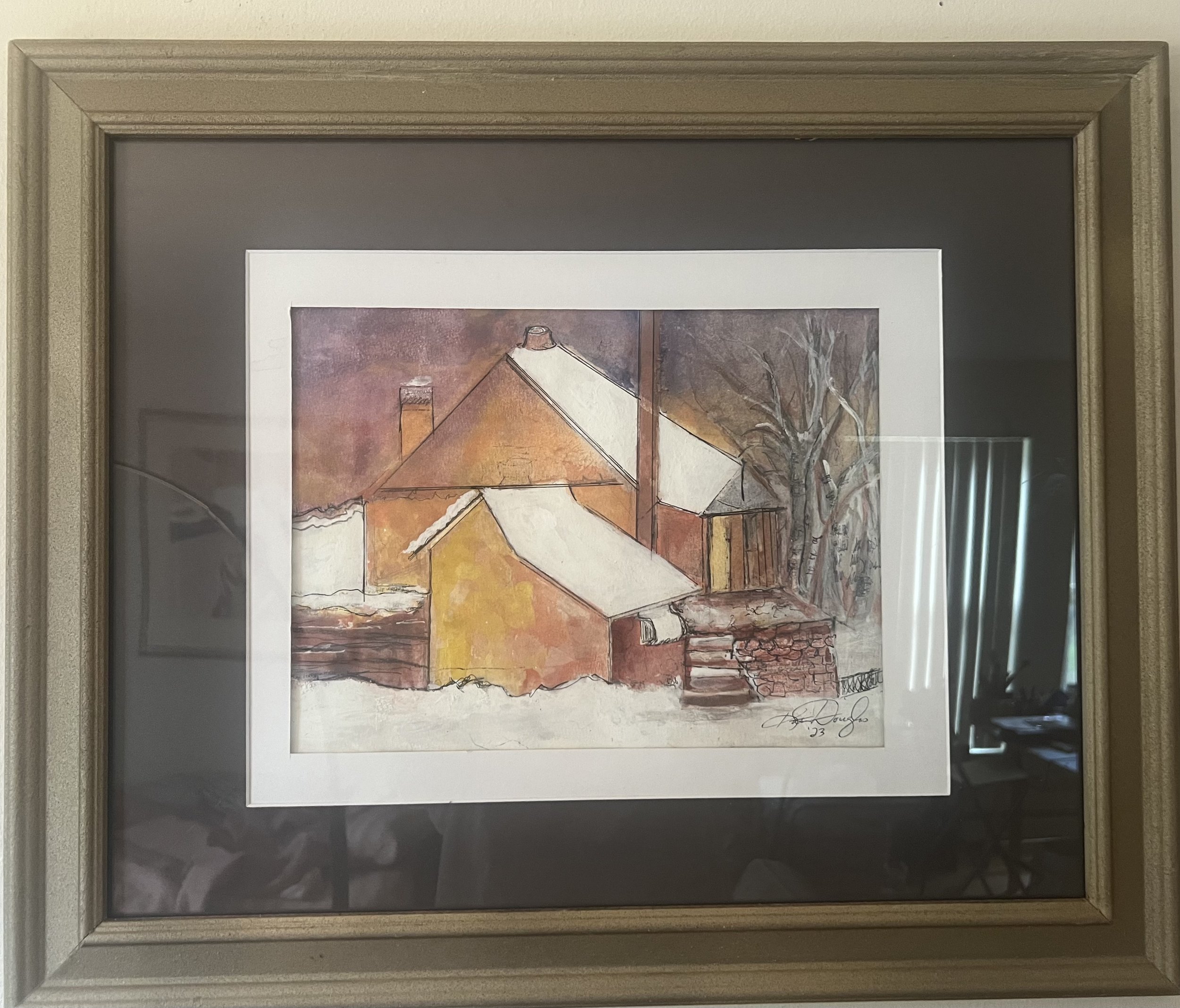 Winter Warmth Watercolor & Ink Framed 12 x 16 $300 Kate Douglas