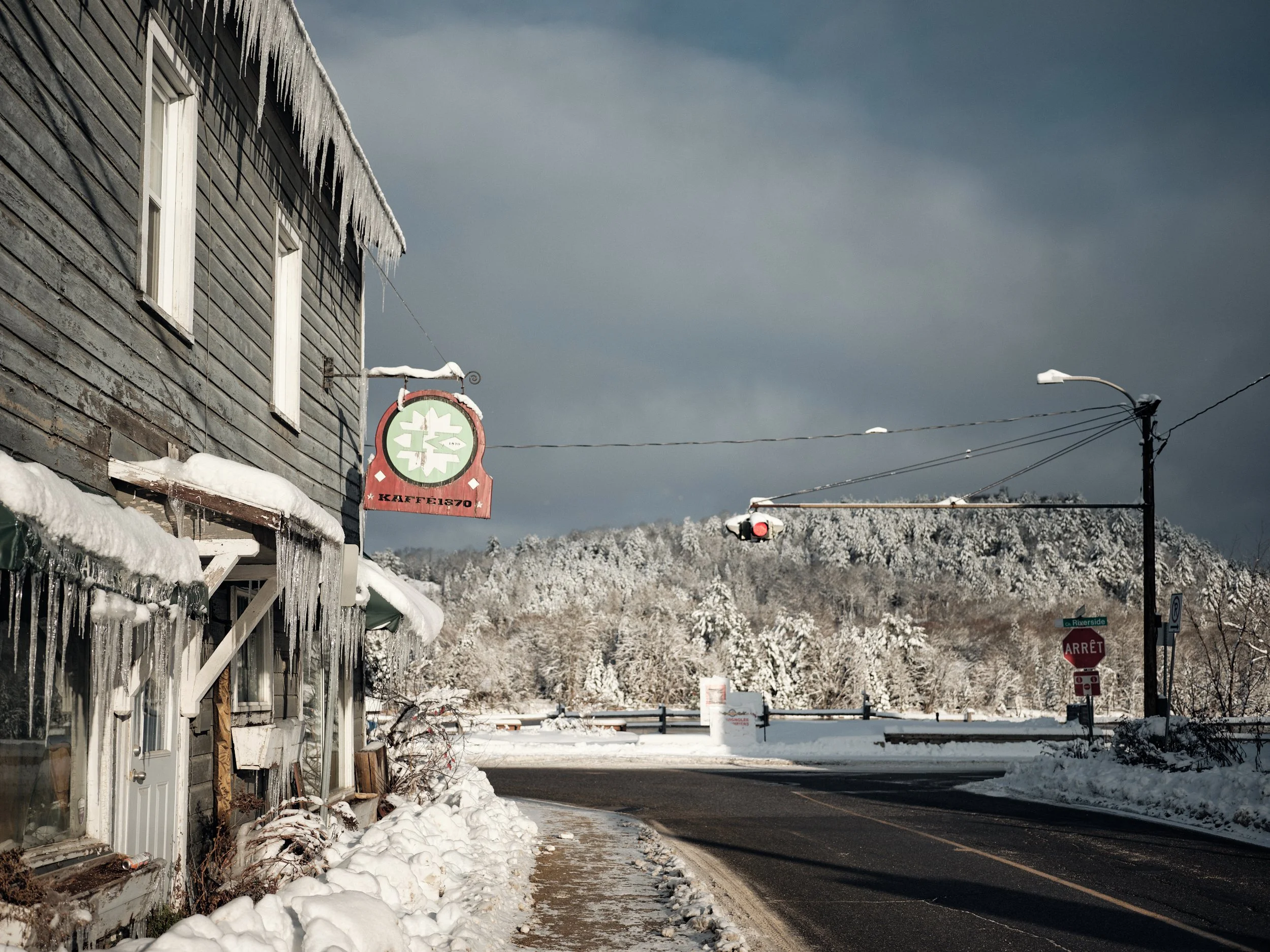 Town of Wakefield, Quebec after a snowstorm.