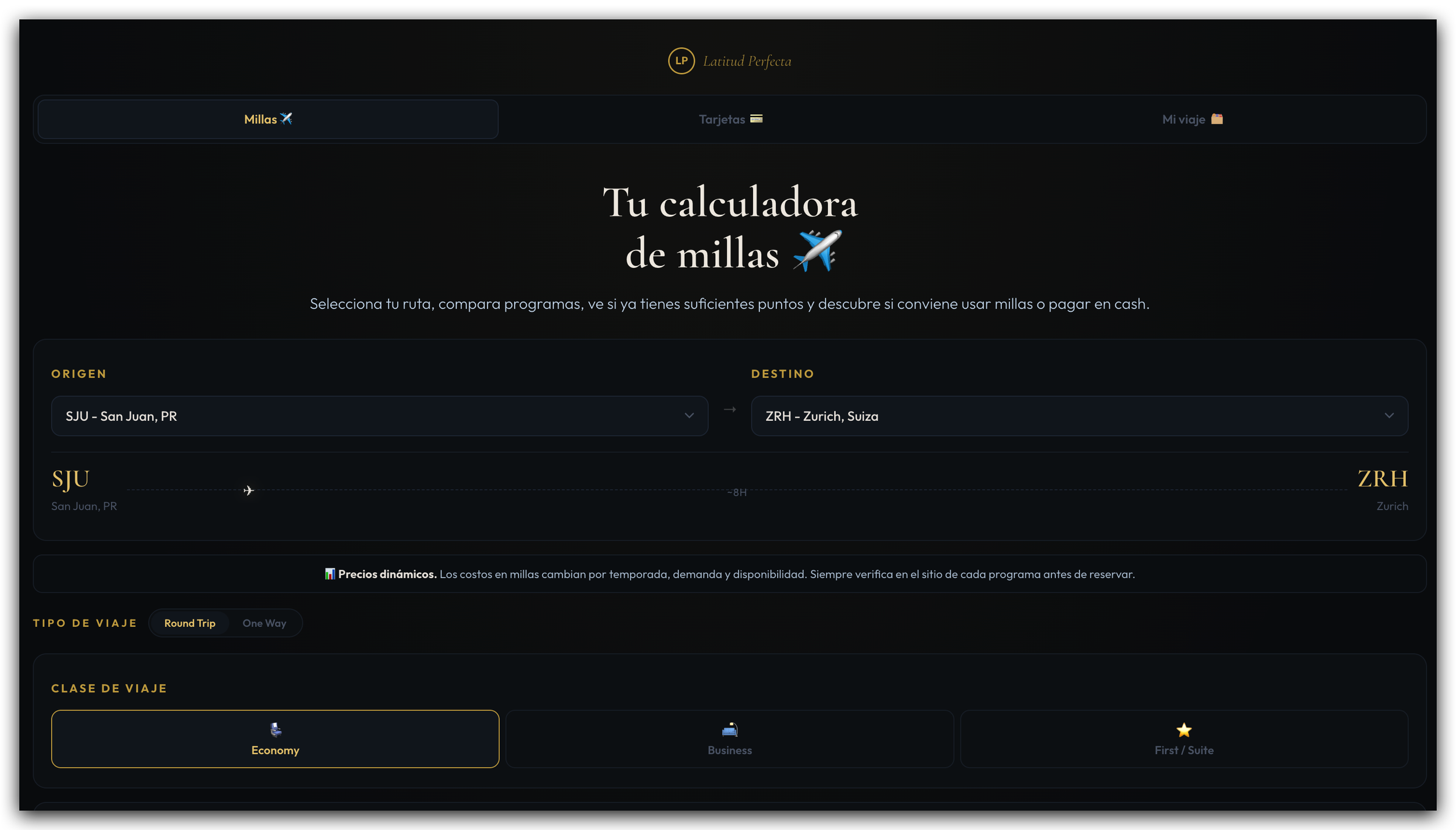 Calculadora de millas Latitud Perfecta
