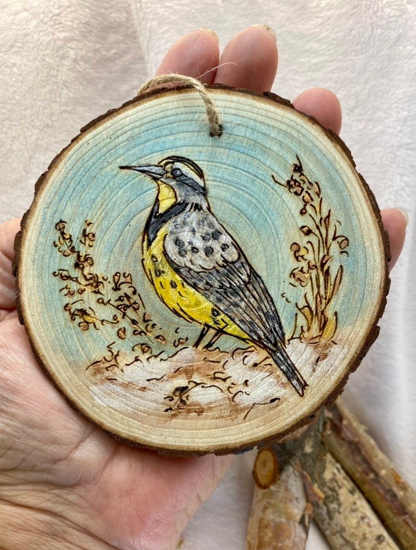 Meadowlark - Rustic wood ornament.