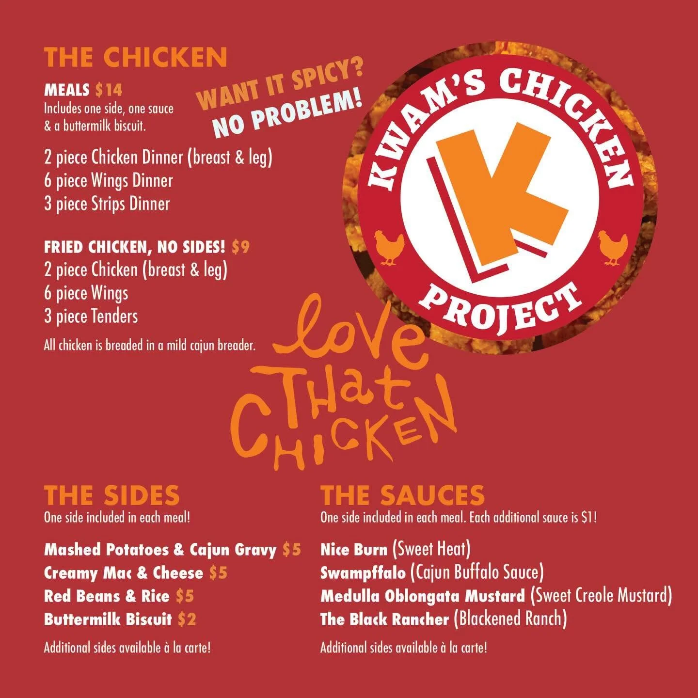 LOVE THAT MENU FROM @kwamschickenproject ! 
🍗 🐓 🔥 🌶️ 🫘 🍚 🥔 🧀 

As promised, all has been revealed! This thing kicks off at 5pm tomorrow and if last time is any indication, it&rsquo;s gonna be a big one! Food goes til 9pm or sell out, and we&r