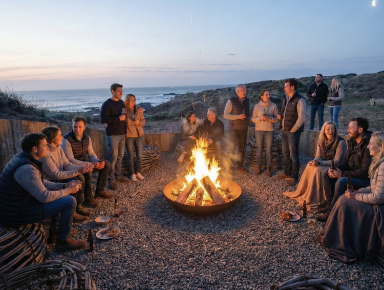 group of friends by the fire