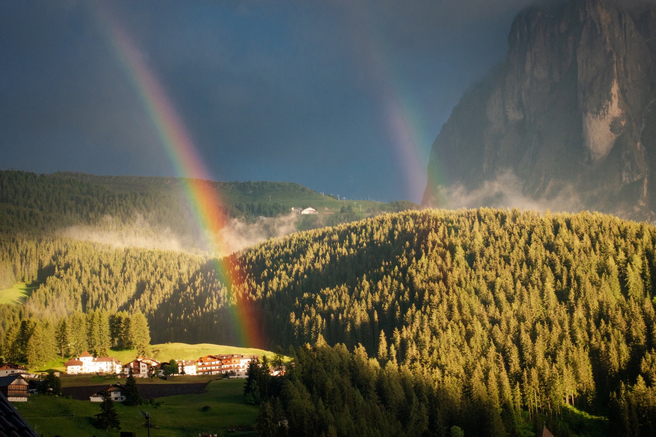 Sasso Lungo, seen from the Hotel Kristiania, Santa Cristina, Val Gardena, Italy.