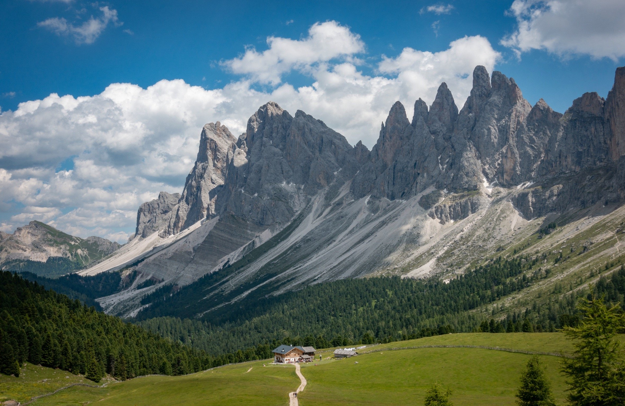 The North face of the Odles, near Santa Cristina, Val Gardena, Italy.