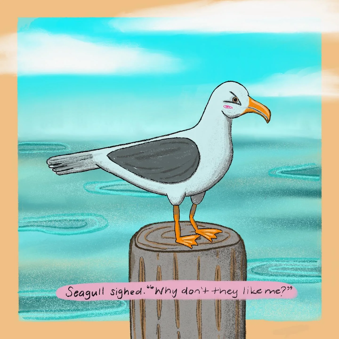 Seagull sighed. &lsquo;&rsquo;Why don&rsquo;t they like me?&rsquo;&rsquo;

Day 11 of @peachtober : Seagull 

This Seagull is wondering why people keep running from him. 

@furrylittlepeach @peachtober 

#peachtober25cseagull ##digital #digitalart #di