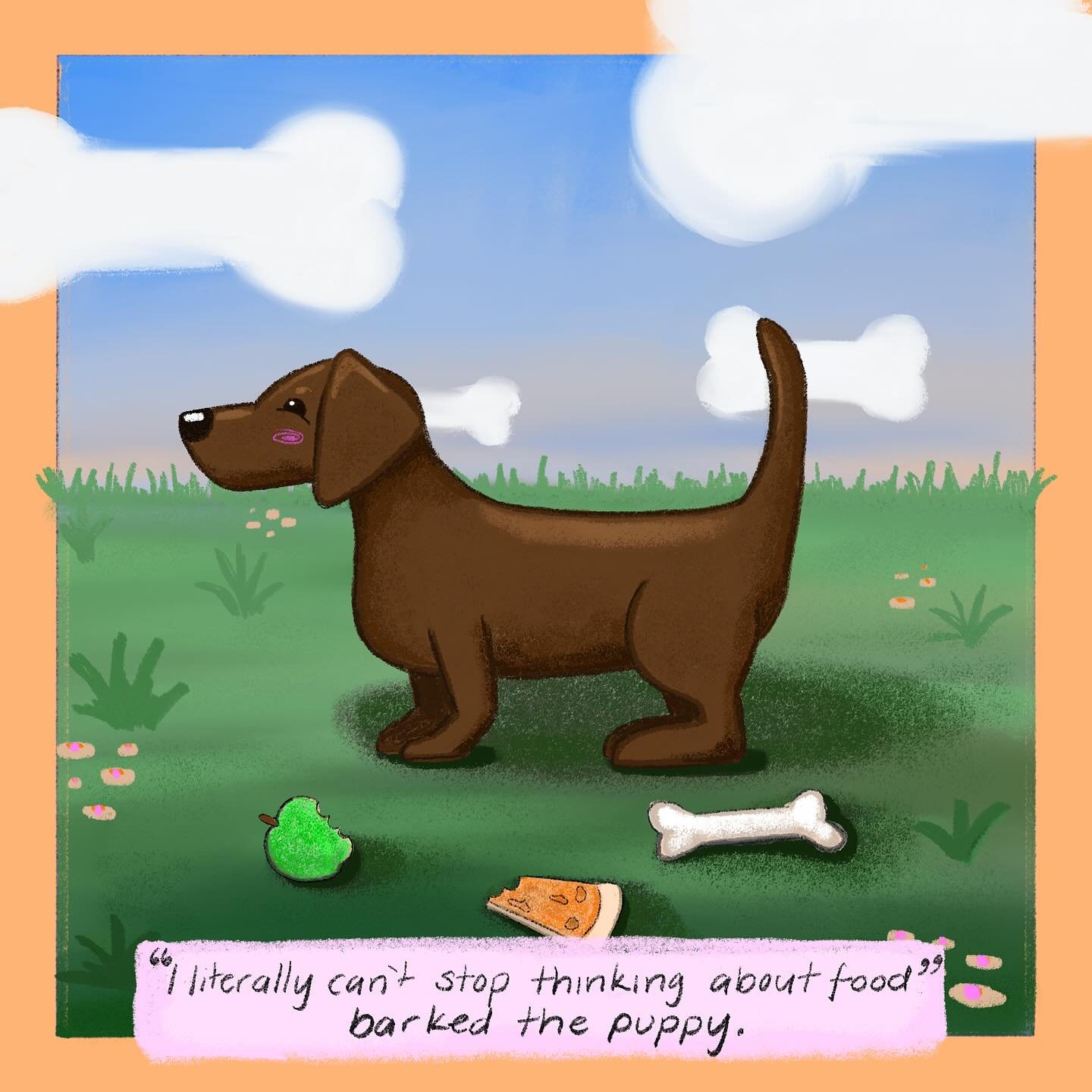 &lsquo;&rsquo;I literally can&rsquo;t stop thinking about food&rsquo;&rsquo; barked the puppy. 

Day 12 of @peachtober : Bark 

This one is inspired by my Flossy Doggy 🩷

@furrylittlepeach @peachtober 

#peachtober25bark #sausagedog #digital #digita