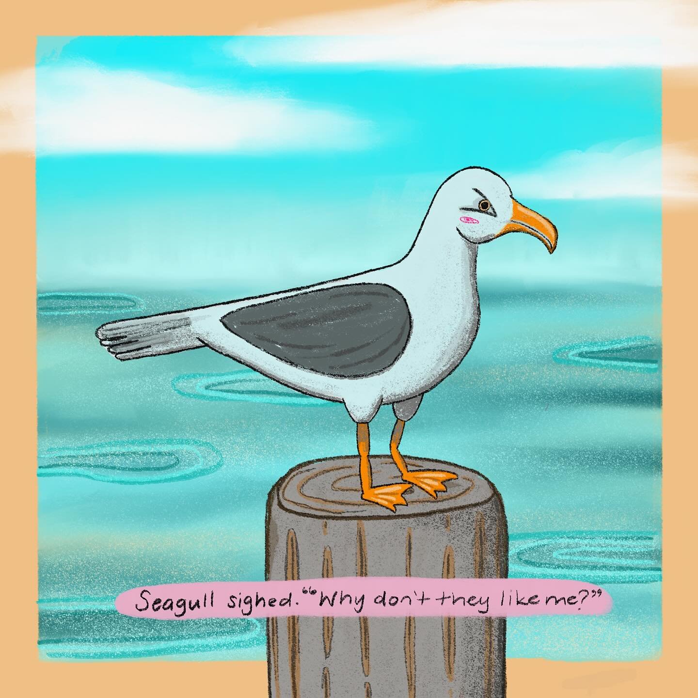 Seagull sighed. &lsquo;&rsquo;Why don&rsquo;t they like me?&rsquo;&rsquo;

Day 11 of @peachtober : Seagull 

This Seagull is wondering why people keep running from him. 

@furrylittlepeach @peachtober 

#peachtober25cseagull ##digital #digitalart #di