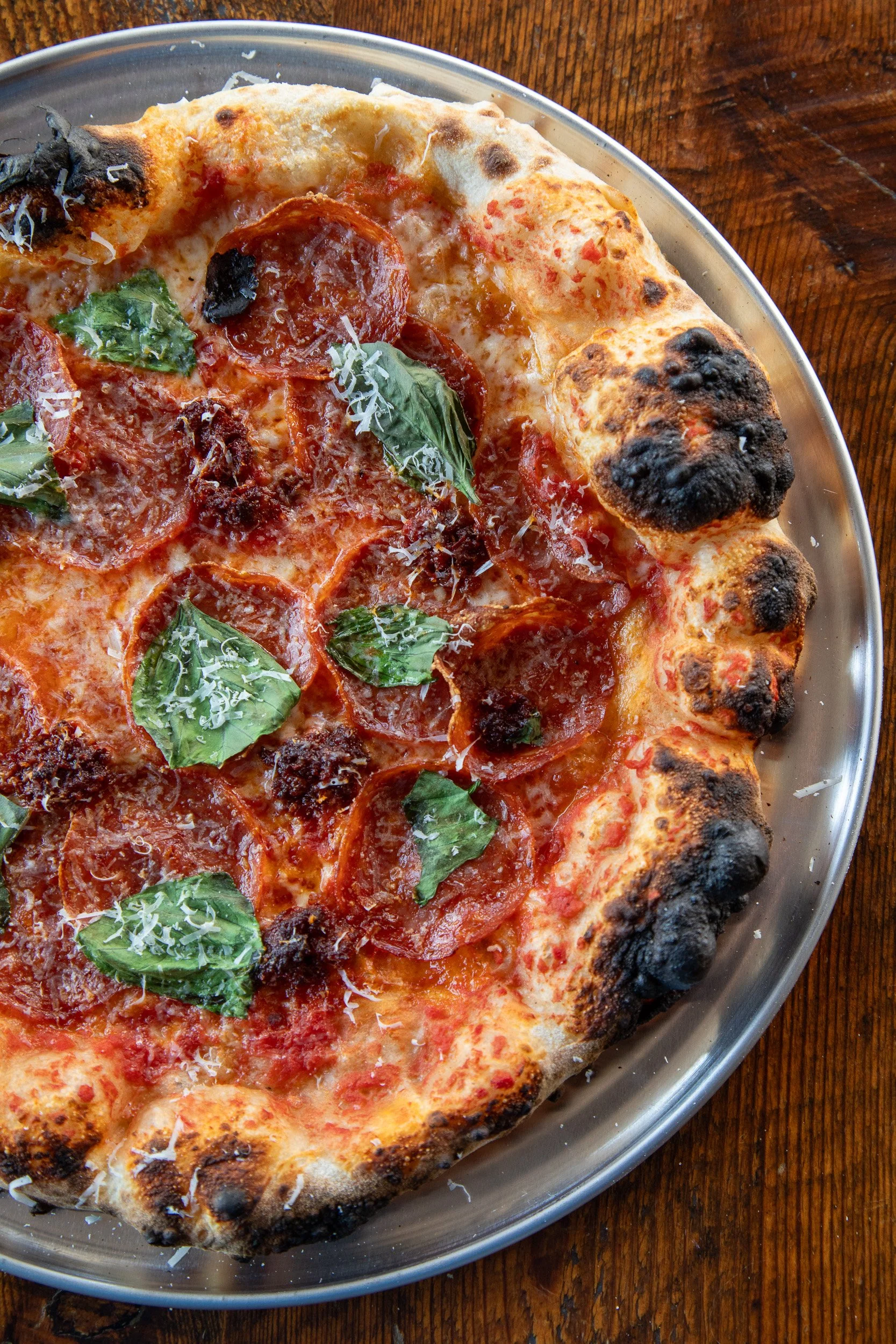 Pepperoni add Nduja and Basil Pizza
