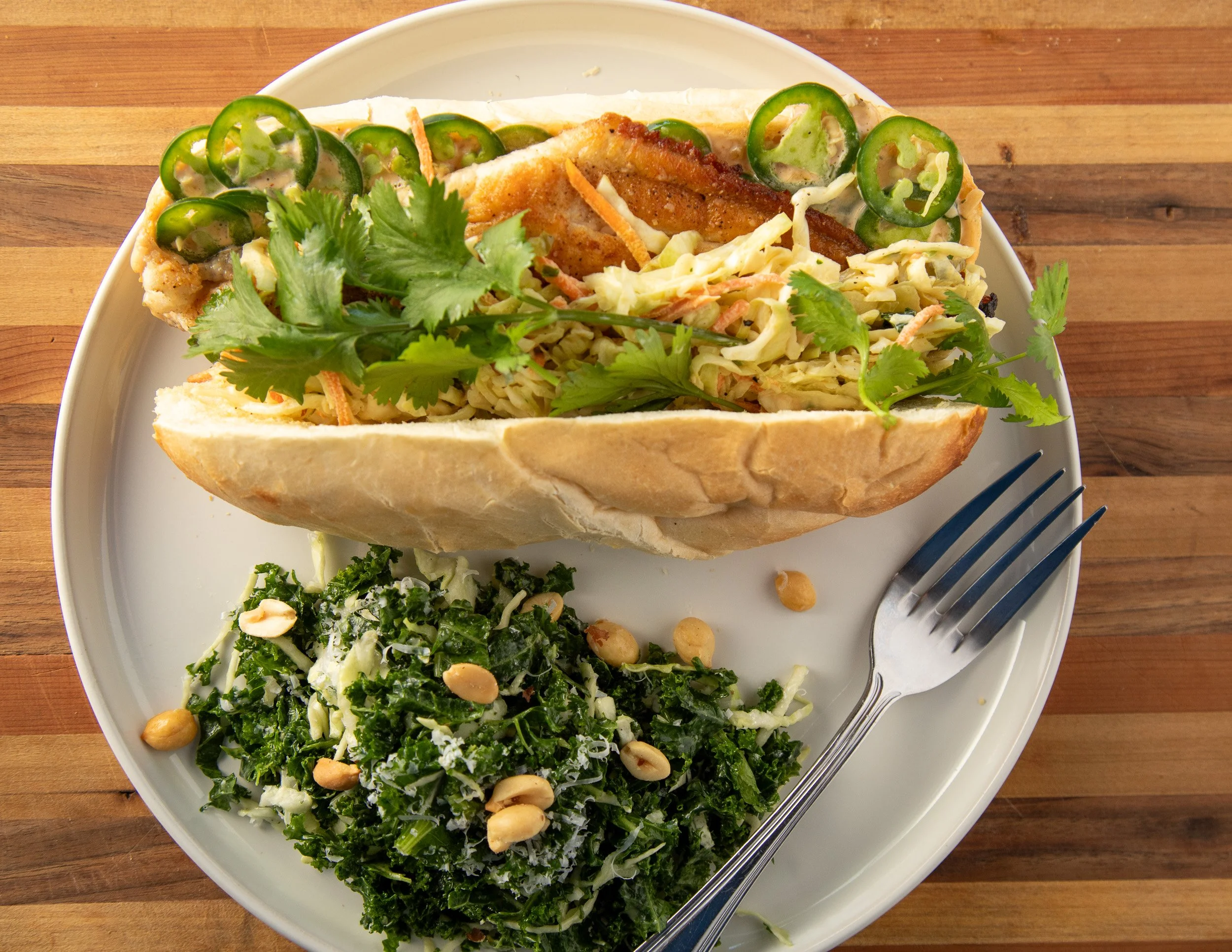 Catfish Sandwich with a Side Kale Salad