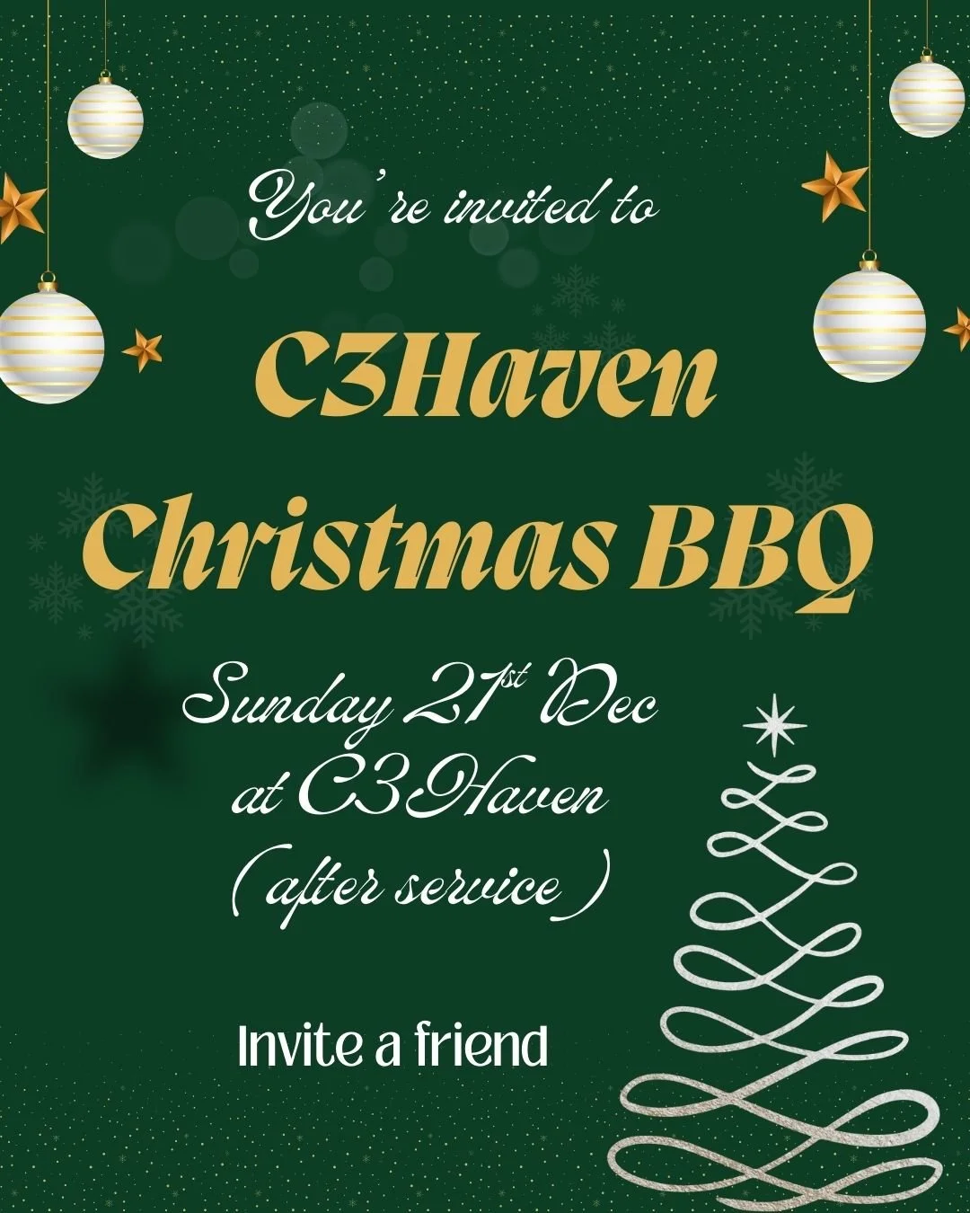 Join us for our Christmas BBQ on Sunday 21st Dec at C3Haven after morning service.

At Lot 1/18 Mount Brown Rd, Dapto.
Invite your family and friends.

#Christmas #BBQ #C3Haven
