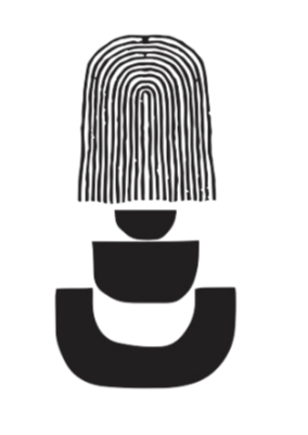 Geometric drawing of an outline square with sections divided by vertical, horizontal, and circle lines.
