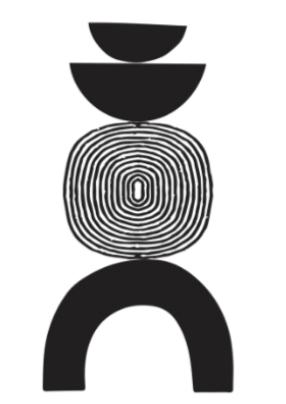 Geometric drawing of an outline square with sections divided by vertical, horizontal, and half circle lines.