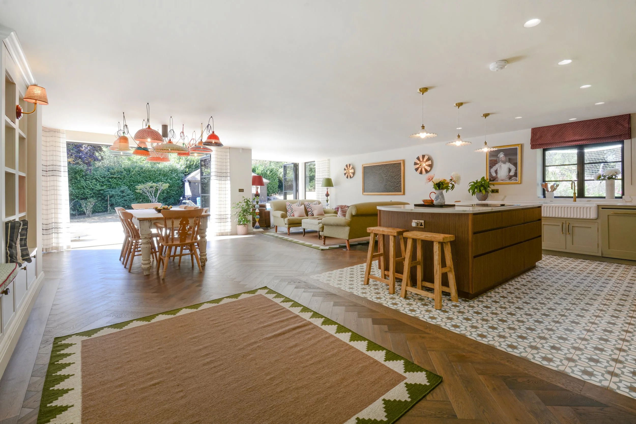 Originally three separate rooms, the kitchen diner was extended to create a vast entertaining space