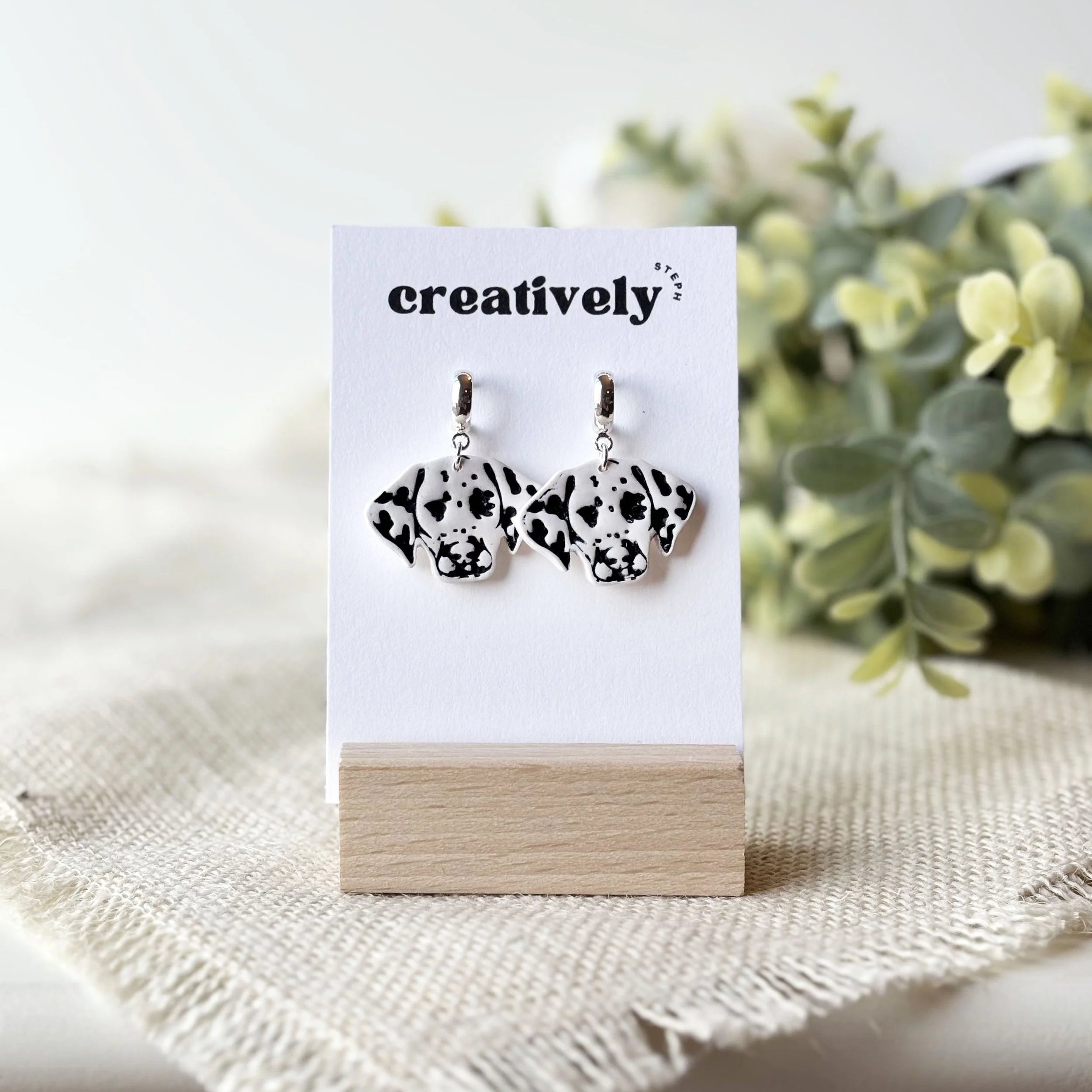 Dalmatian Dog Earrings in Polymer Clay