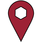 Red map pin with a white hexagon inside