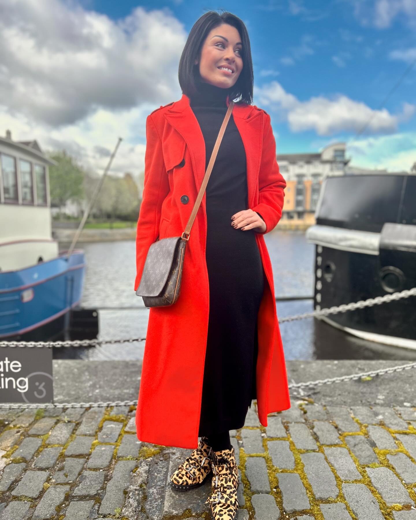 Hello blue sky 🙋🏻&zwj;♀️ it&rsquo;s been a while 🩵🩵🩵
.
Coat @riverisland 
Dress @mintvelvet 
Boots @topshop 
Bag @louisvuitton 
.
#springstyle #hellospring #springfashion #edinburghstyle #blackdress #mintvelvet #leopardprintboots #redcoat #imwea