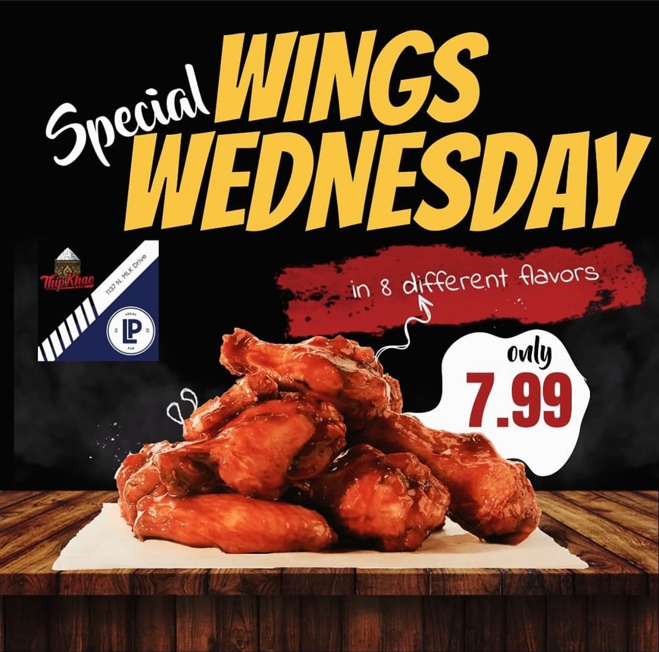 You know the drill!

Wing Wednesday! We are open. Come down and enjoy some signs with our many happy hour specials!