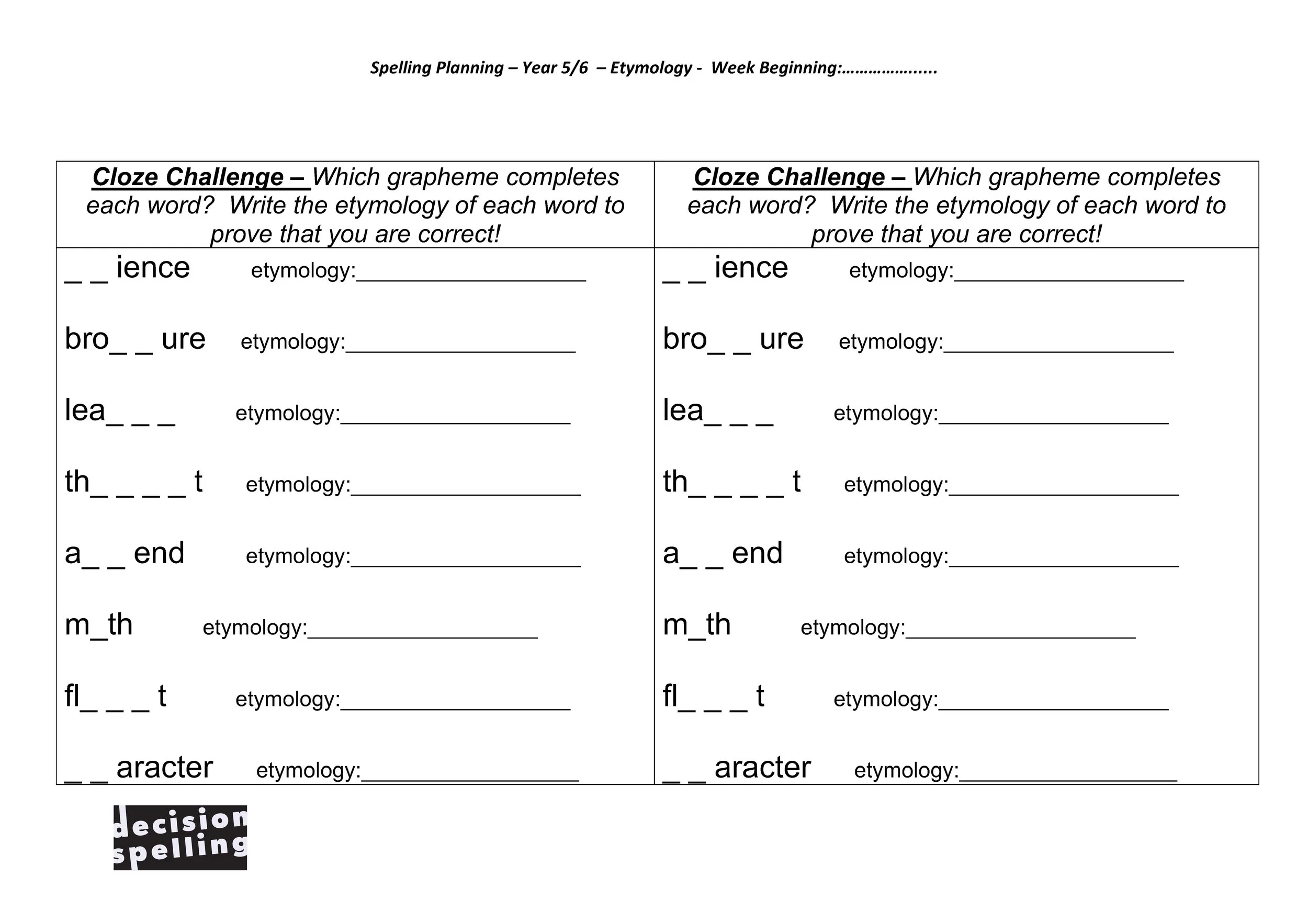 Example Spelling sequence Y5 6 etymology