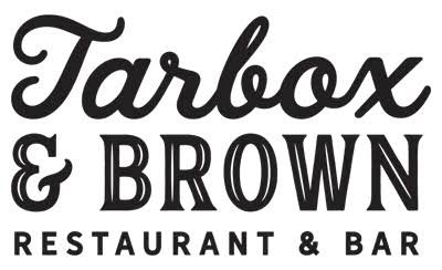 Logo for Tarbox & Brown Restaurant & Bar in black and white.