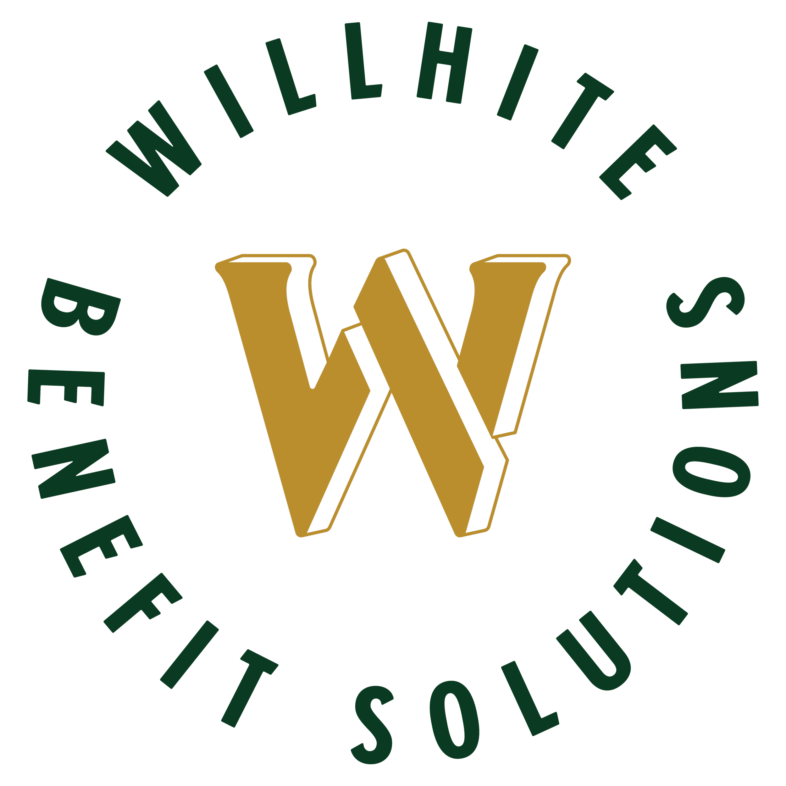 Logo with large gold-colored 'W' in the center, surrounded by green circular text reading 'WILLHITE'S BENNEFIT SOLUTIONS'}