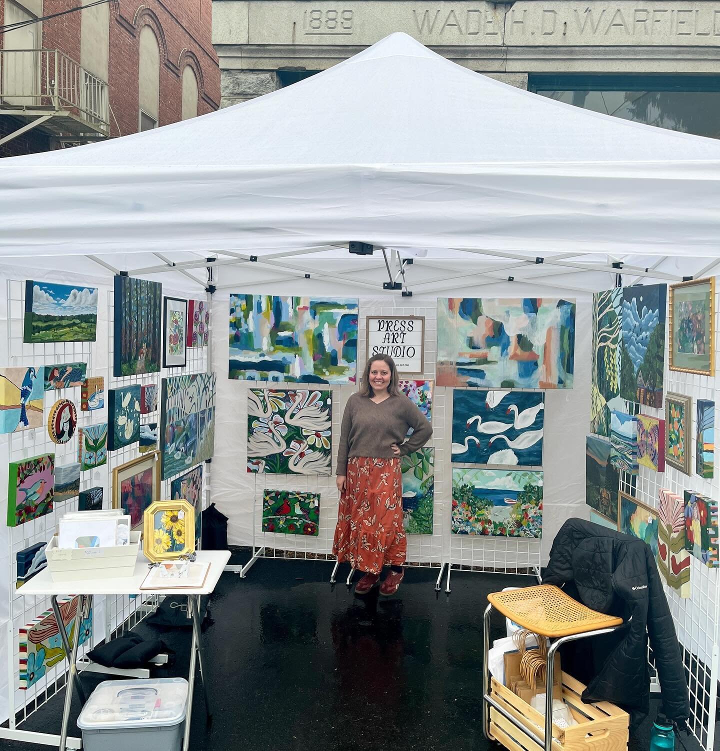 My first art fair of the season was a wet one. Setting up for an event like this in the rain is not for the faint of heart. I think you just have to embrace it and lean into what it actually is and let go of any expectations. 

After I got set up and
