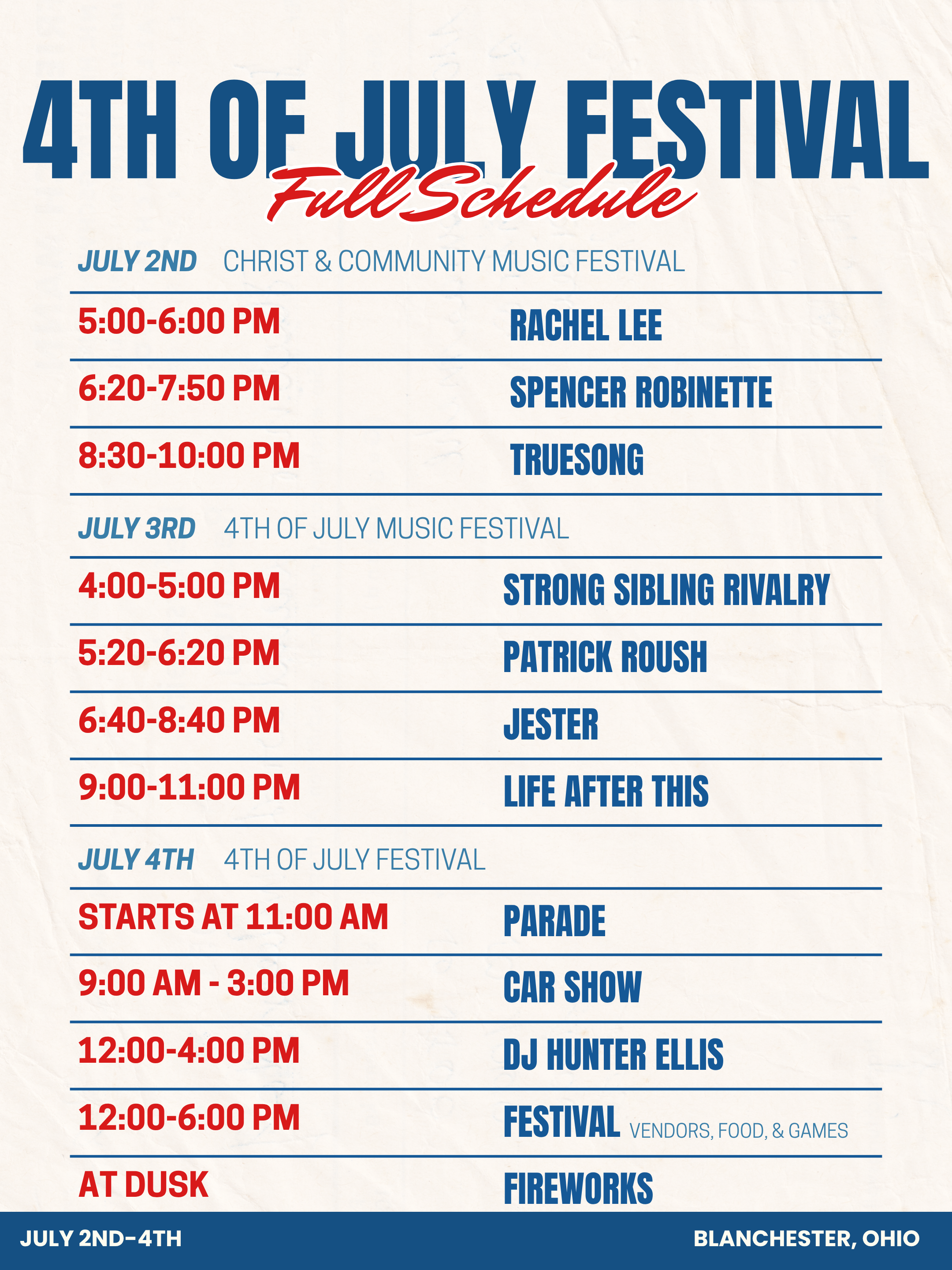 4th Of July Schedule