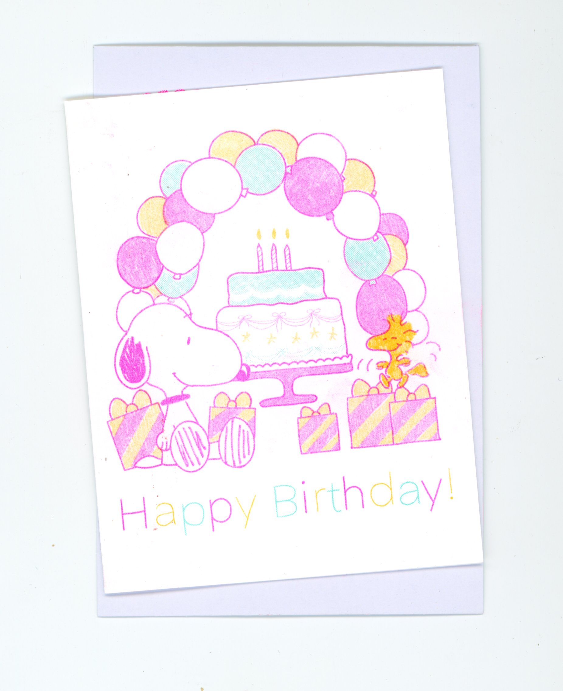 snoopy happy birthday 5x4 risograph greeting card