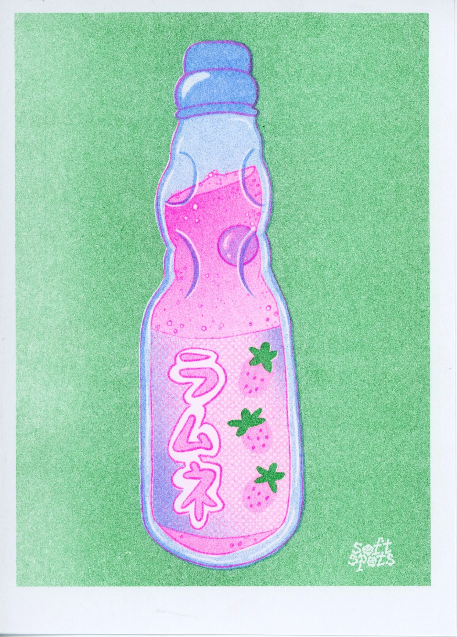 strawberry ramune 5×7 risograph print
