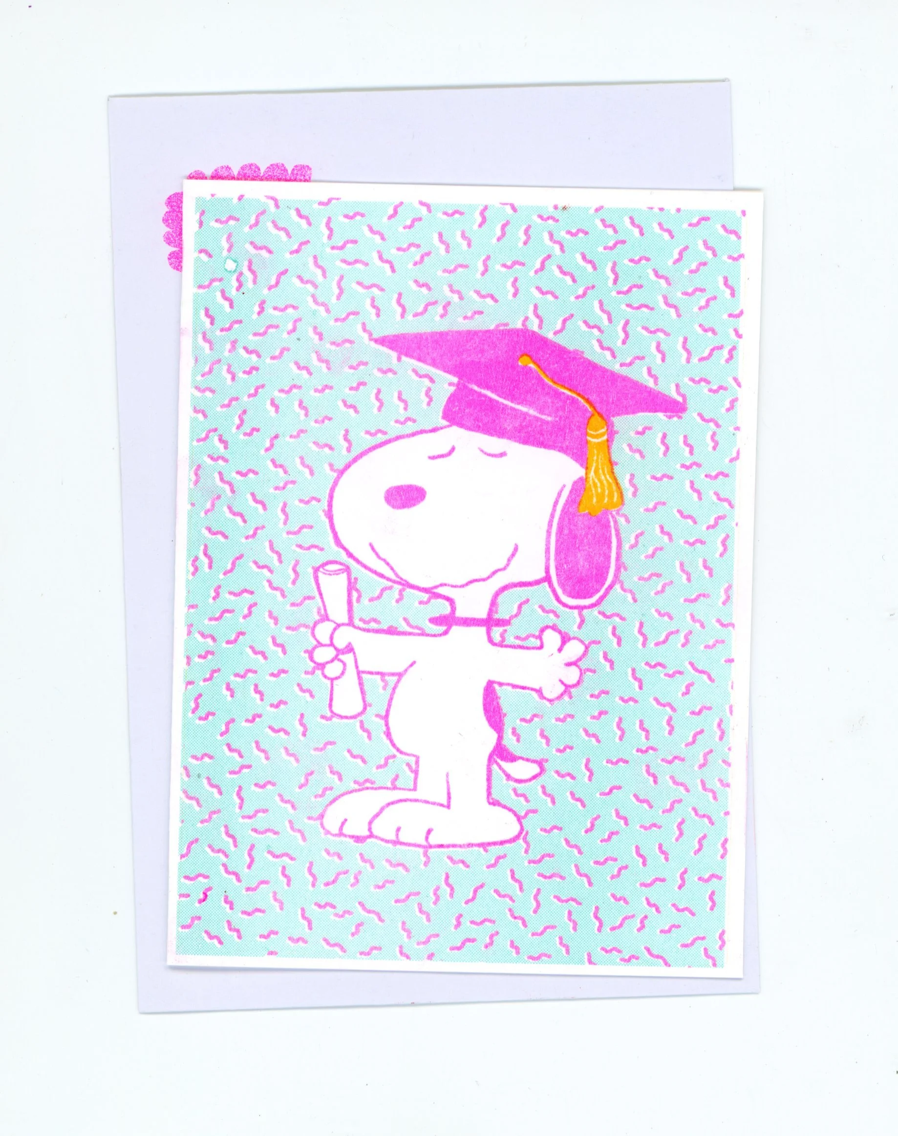 snoopy graduation 5x4 risograph greeting card