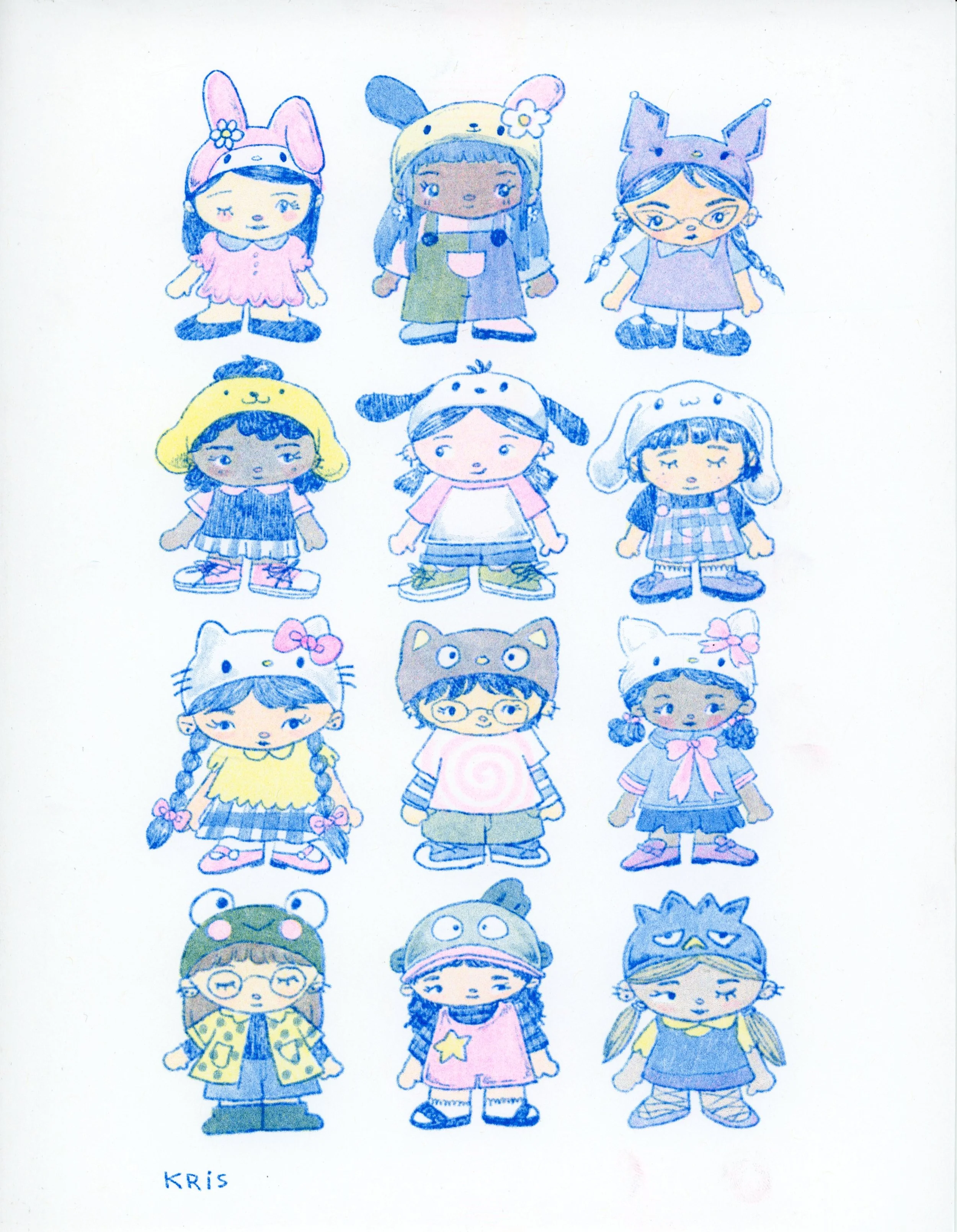 sanrio homies 8.5×11 risograph print