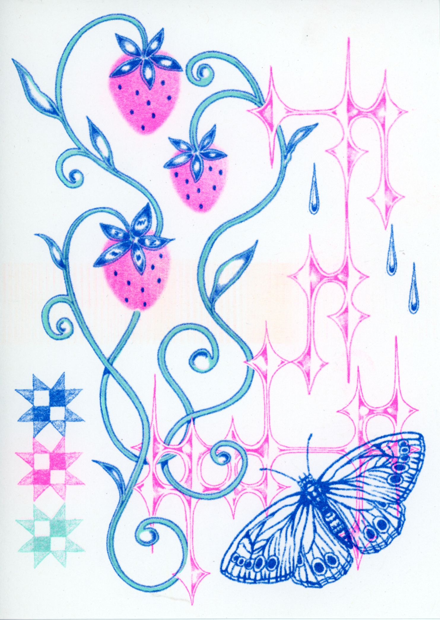 “soft and sharp” 5×7 risograph print