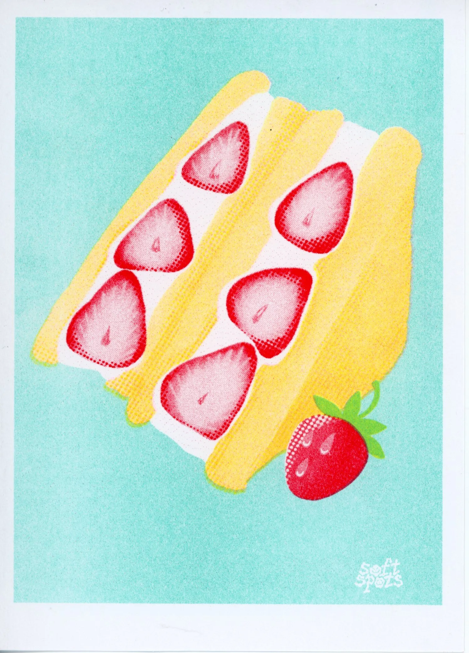 strawberry sando 5×7 risograph print